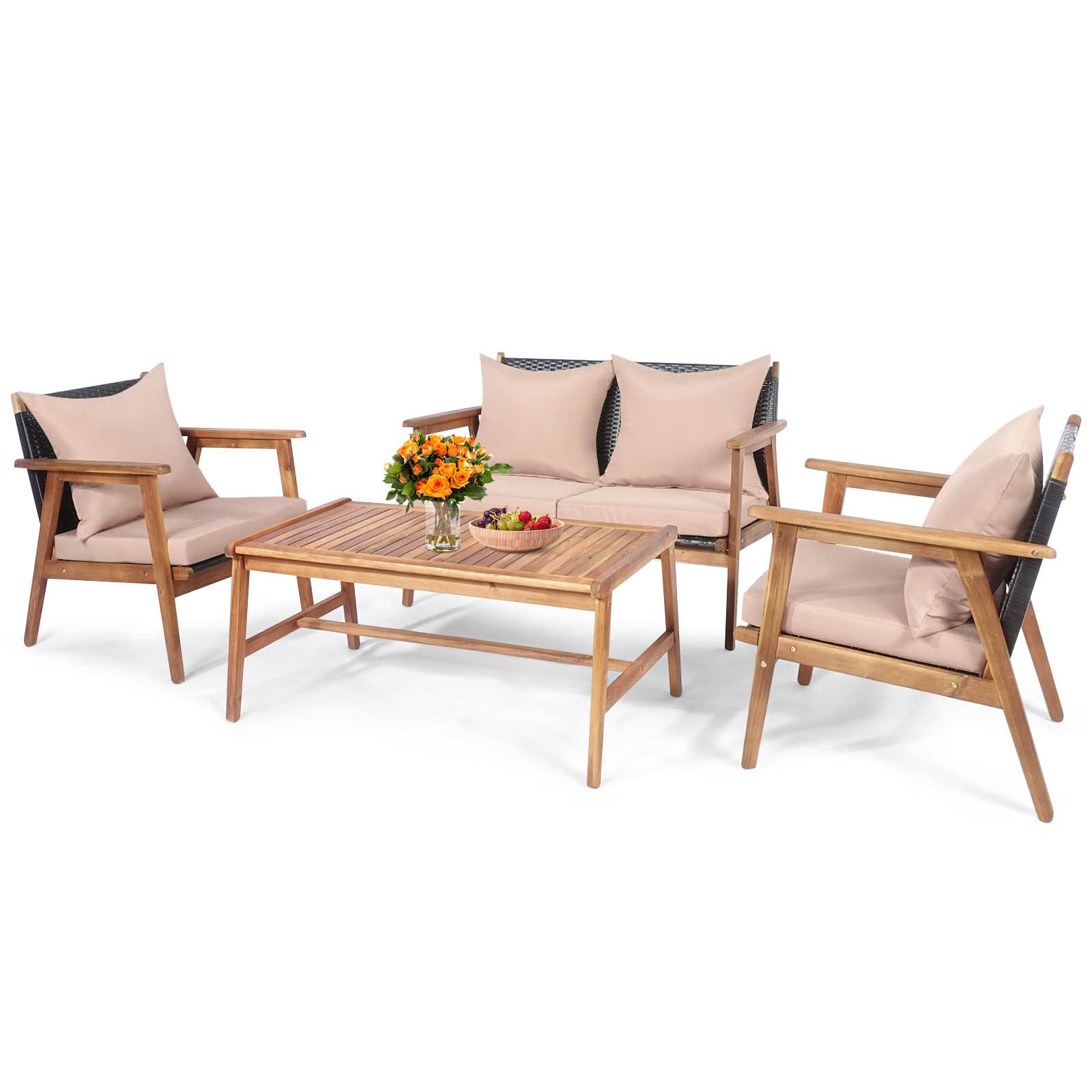 Tangkula 4-Piece Acacia Wood Outdoor Furniture Set