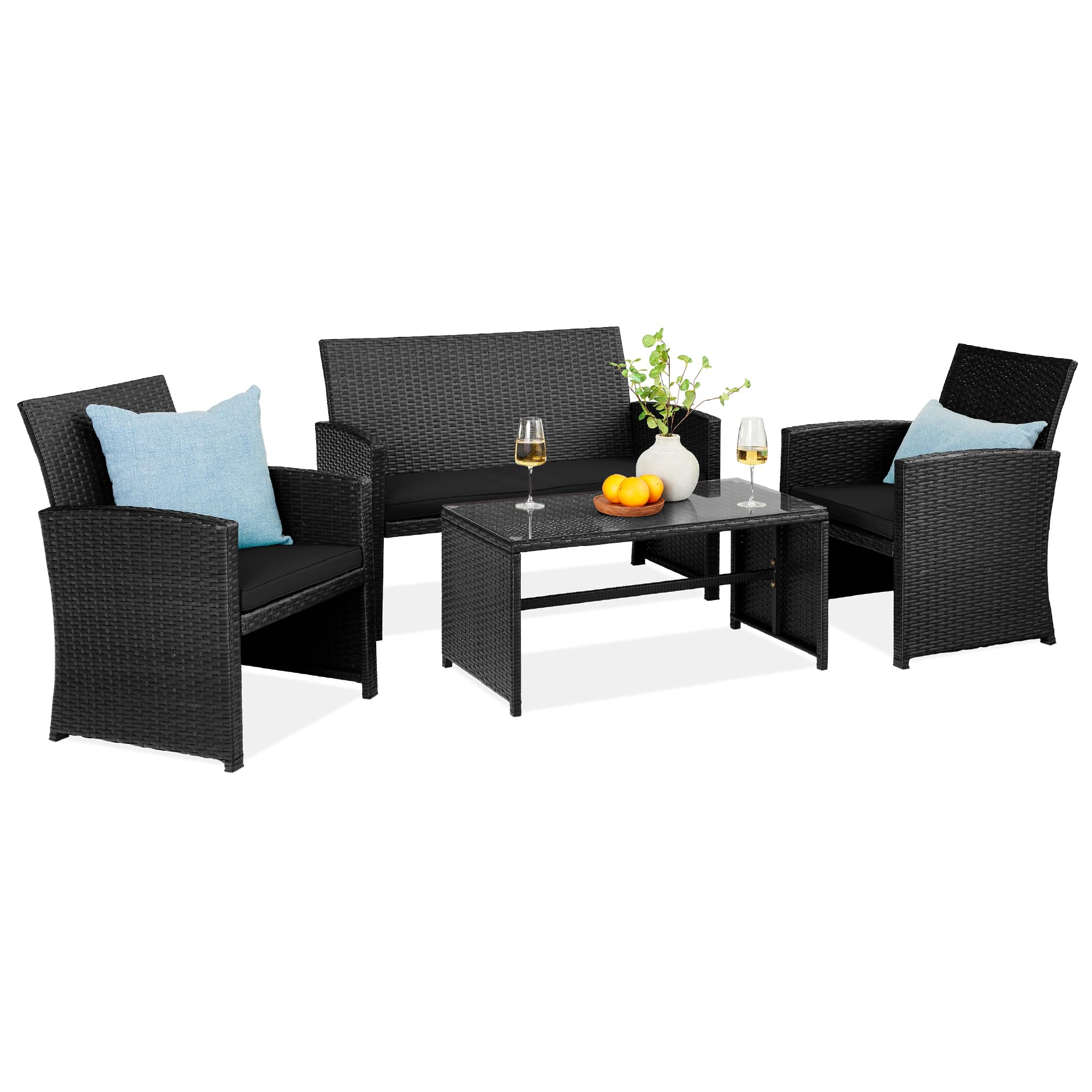 Tangkula 4-Piece Outdoor Wicker Patio Conversation Set