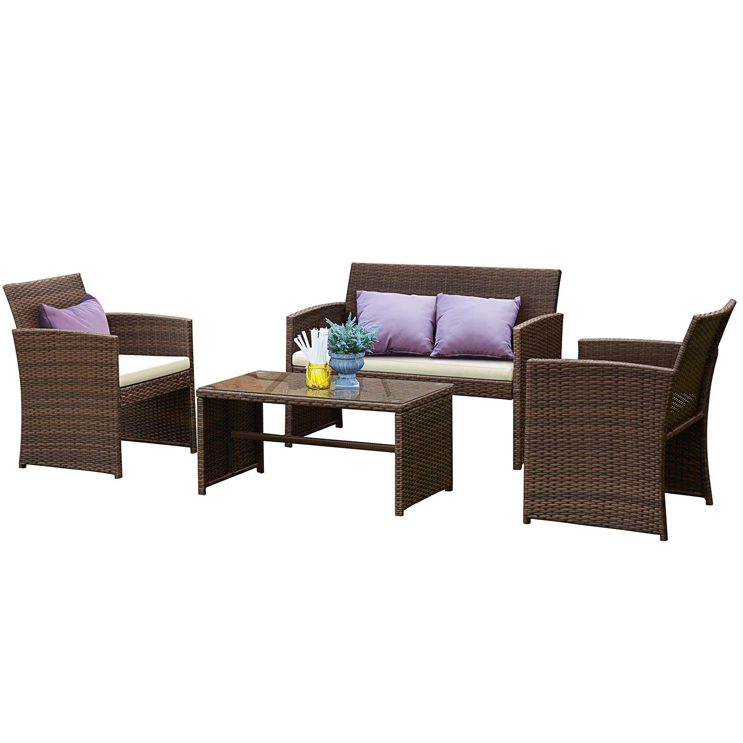 Tangkula 4-Piece Outdoor Wicker Patio Furniture Set