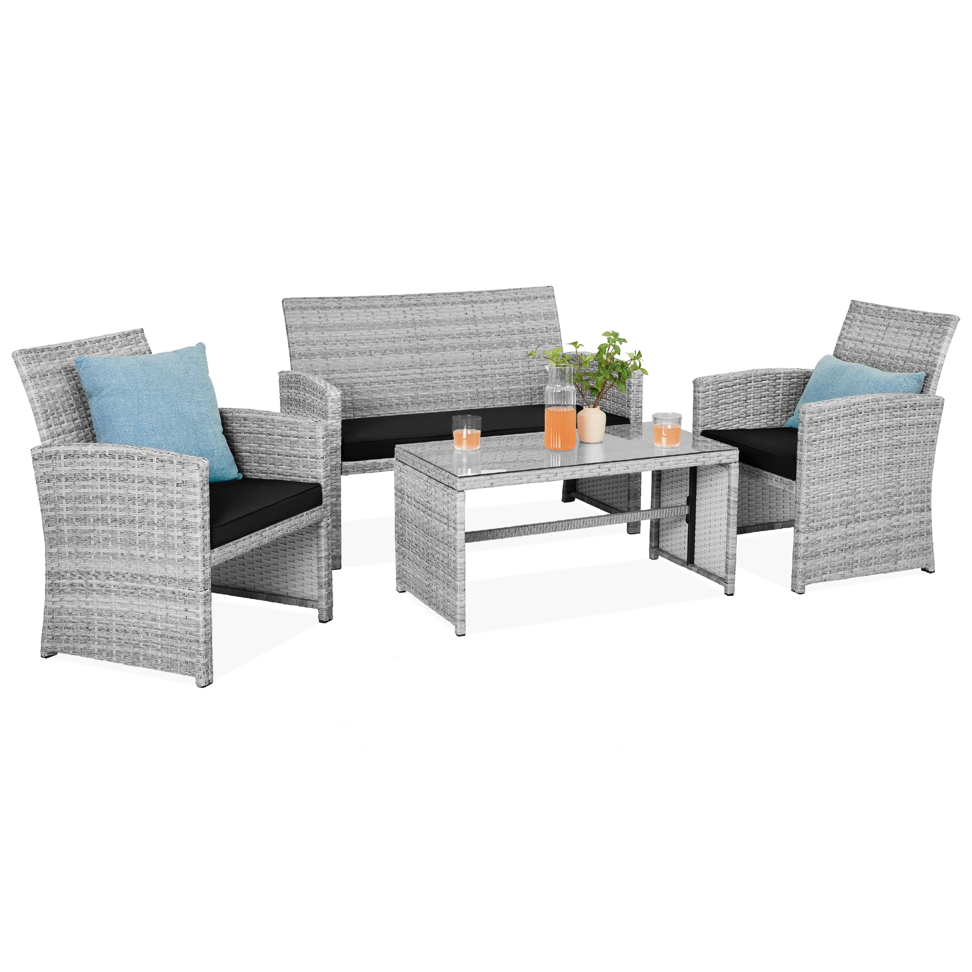 Tangkula 4-Piece Outdoor Wicker Sofa Conversation Set
