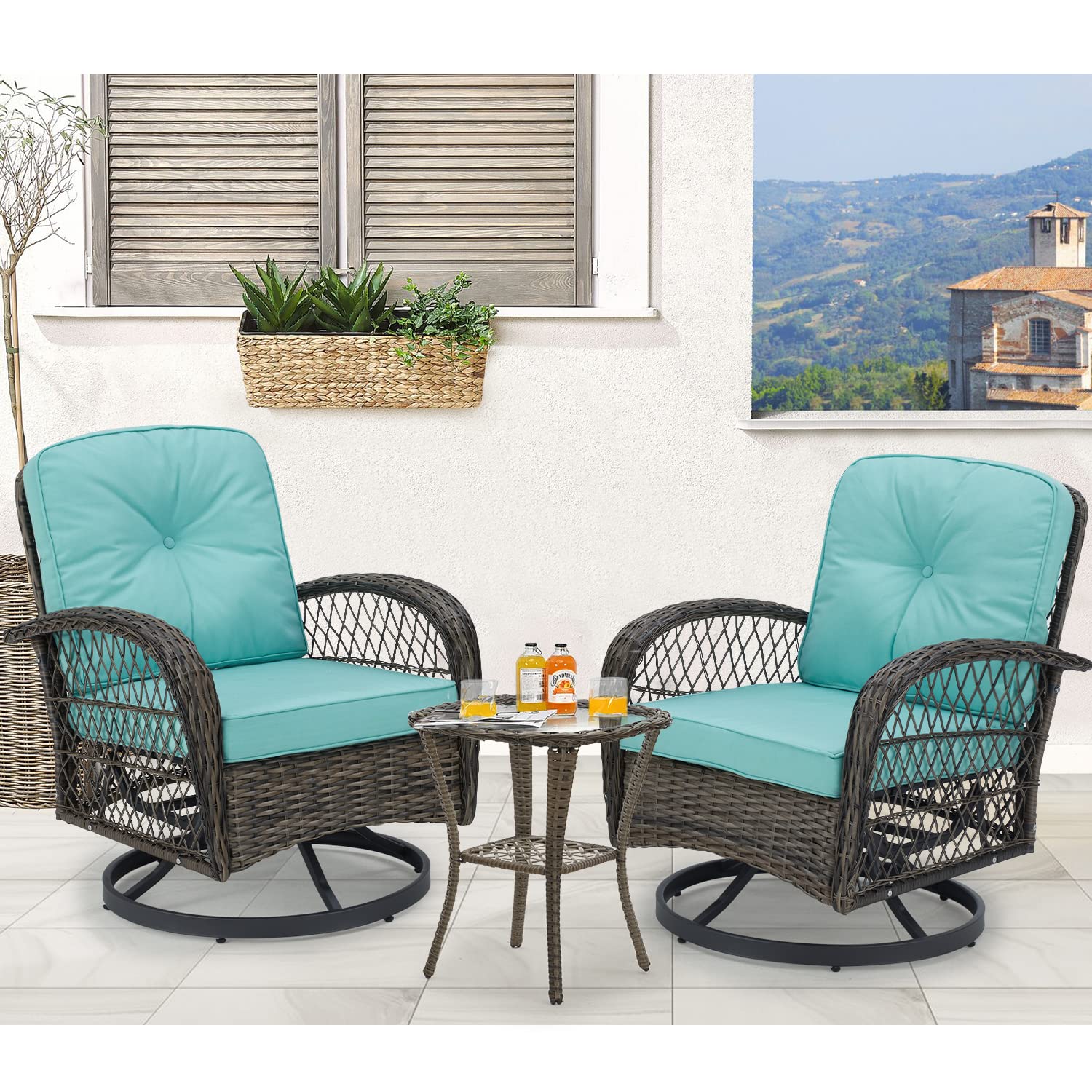 Tangkula 4-Piece Patio Furniture Set with Swivel Rocking Chairs