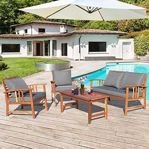 Tangkula 5-Piece Acacia Wood Patio Dining Set with X-Back Chairs