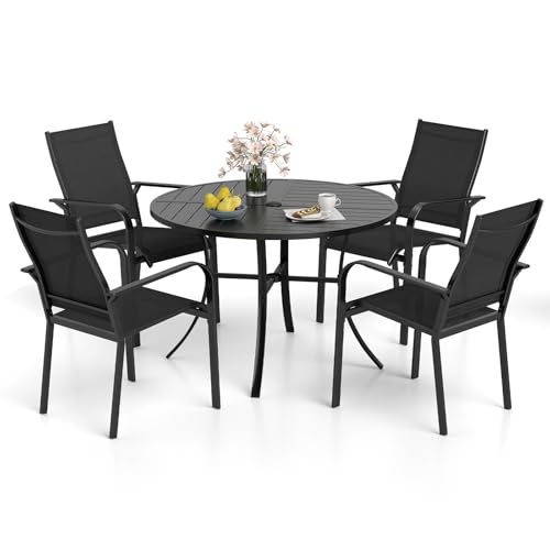 Tangkula 5-Piece Outdoor Patio Dining Table Set with Stackable Chairs