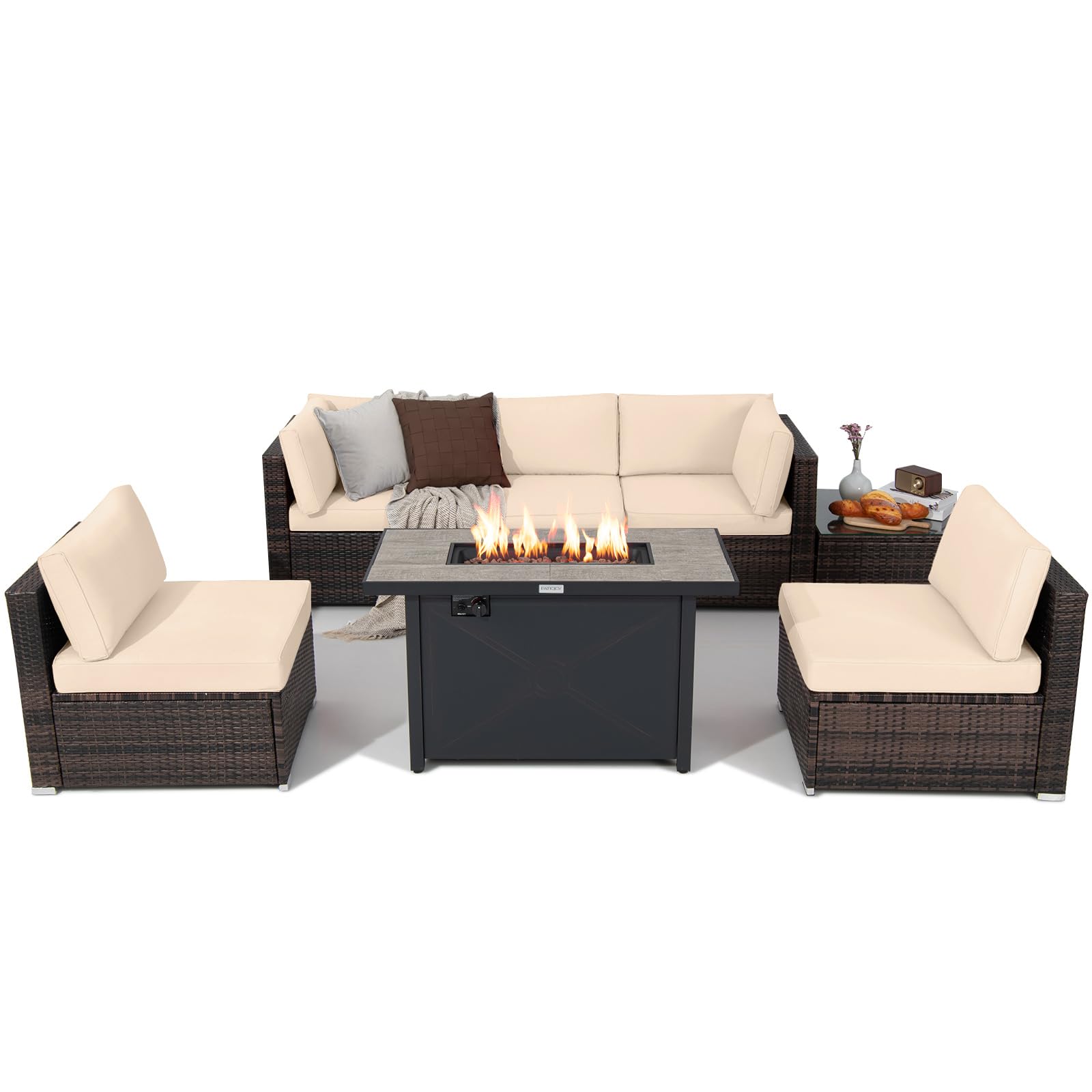 Tangkula 5-Piece Patio Furniture Set with 28-Inch Propane Fire Pit Table