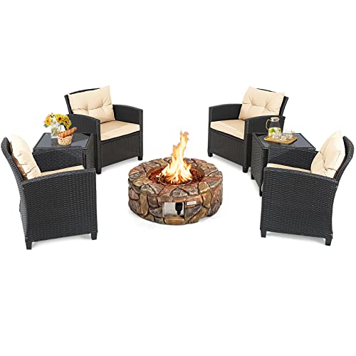 Tangkula 6-Piece Outdoor Patio Furniture Set with 40" Propane Fire Pit Table