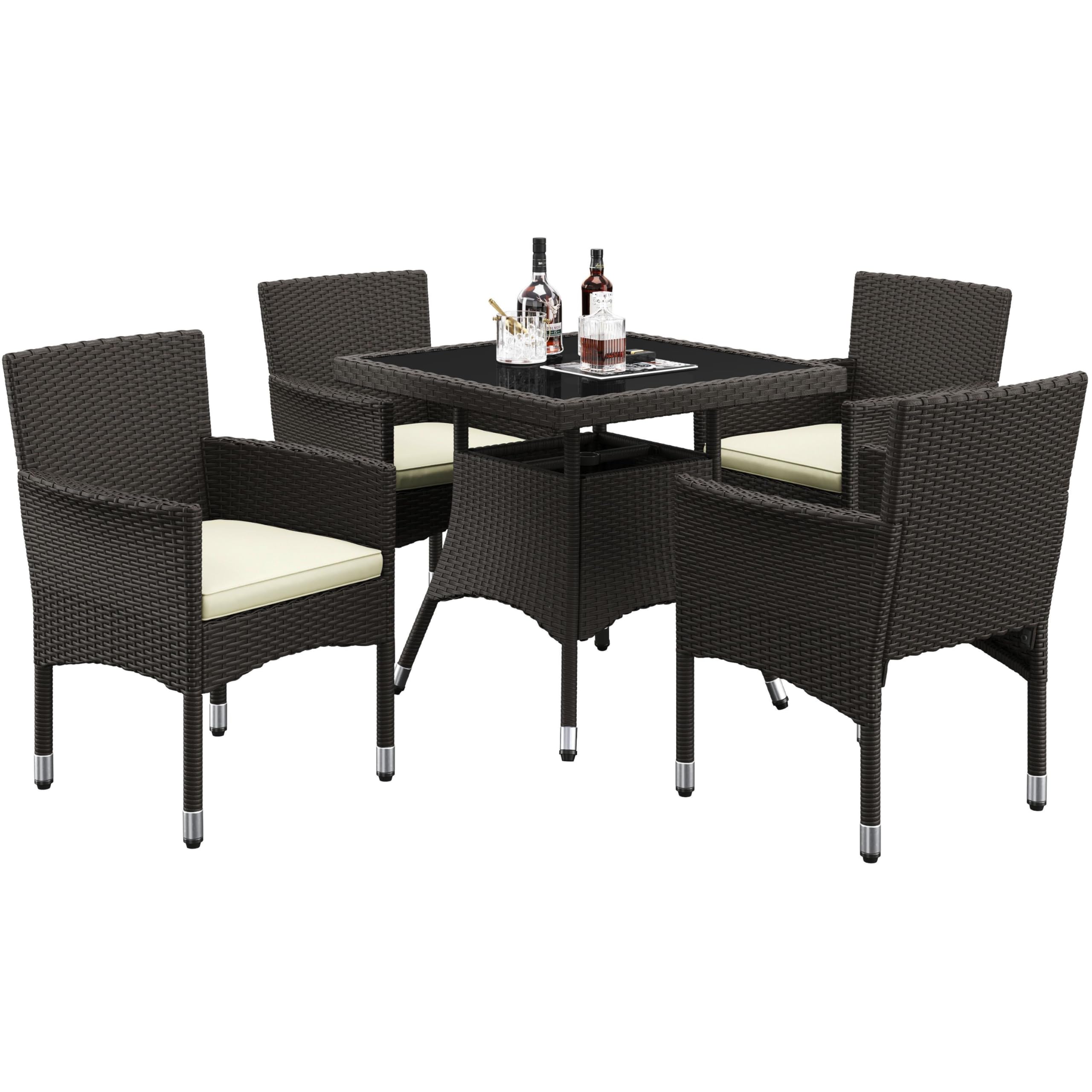 Tangkula 6-Piece Outdoor Wicker Dining Set with Tempered Glass Table