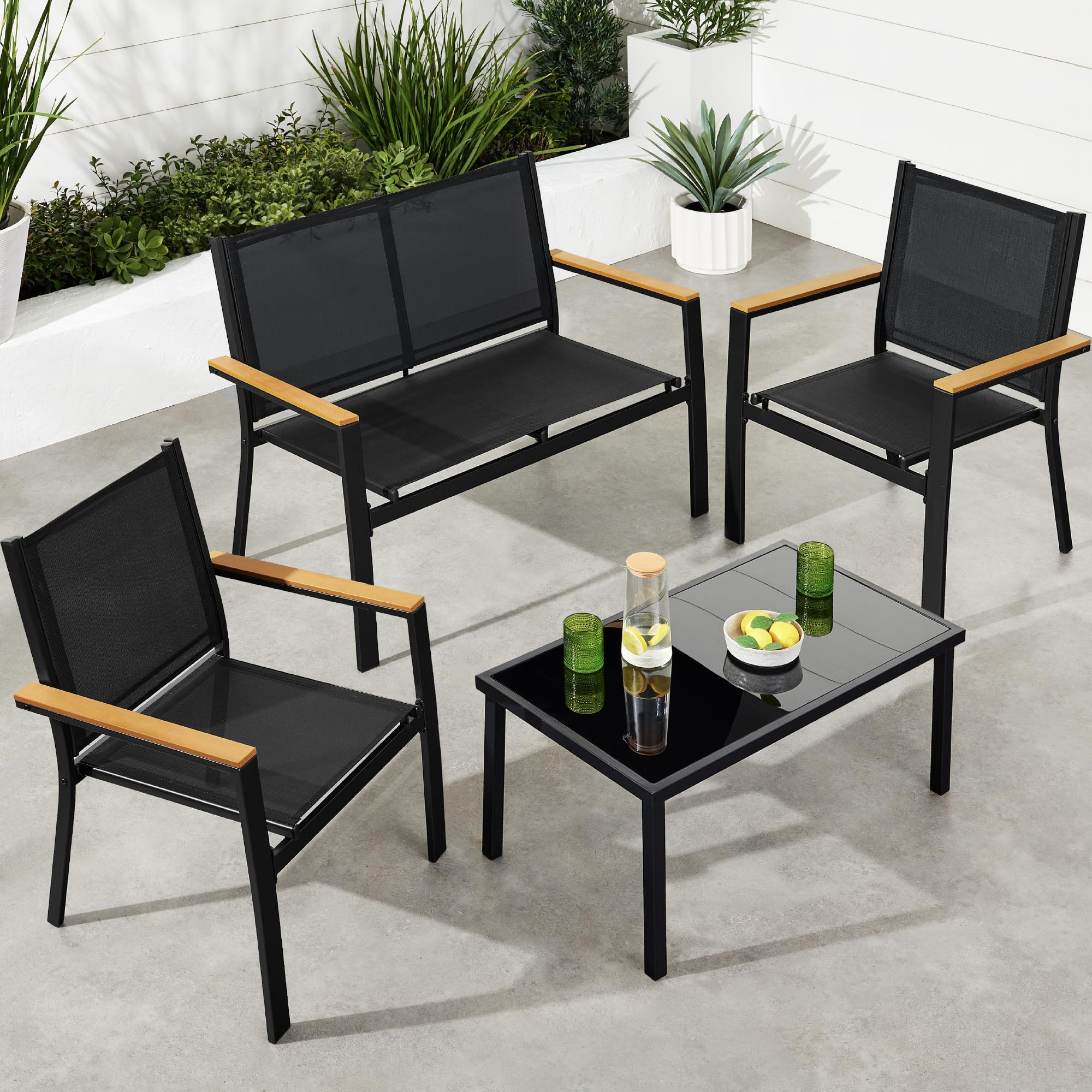 Tangkula 6-Piece Patio Furniture Conversation Set with Loveseat