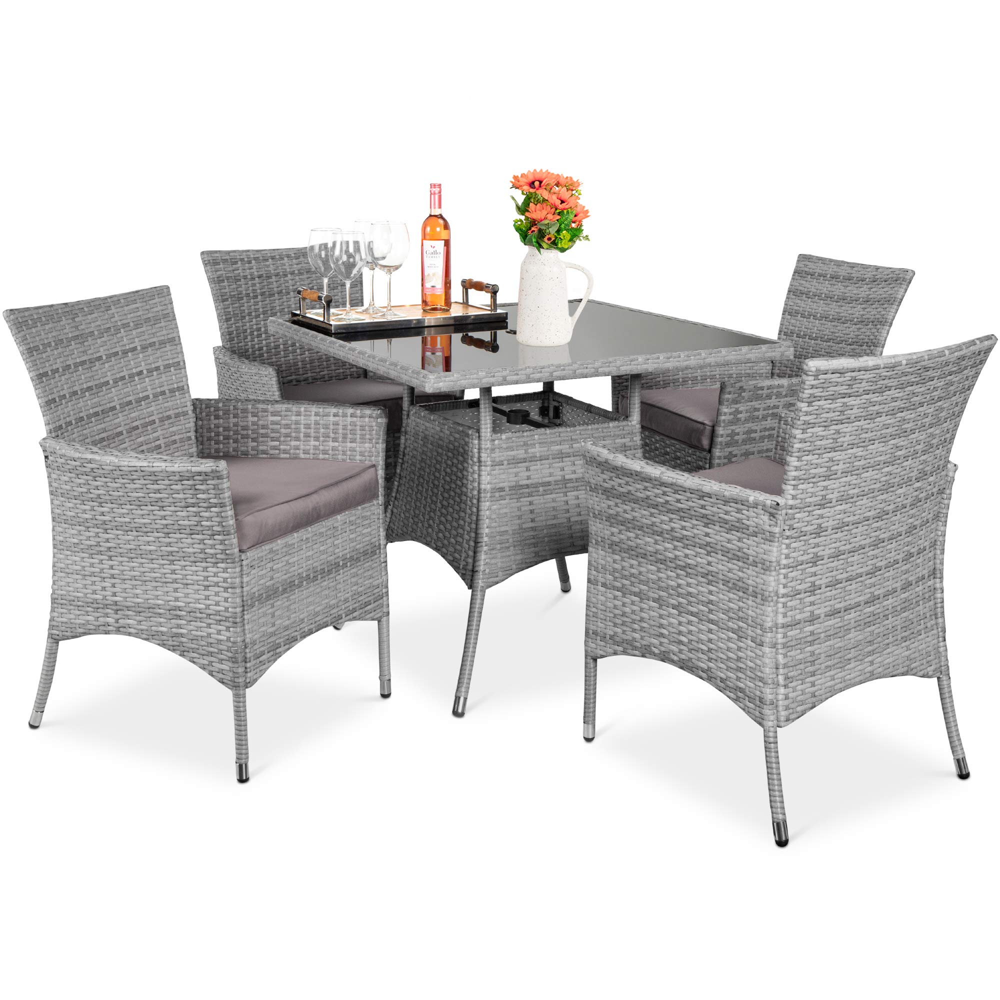 Tangkula 6-Piece Wicker Patio Furniture Set with Acacia Wood Table