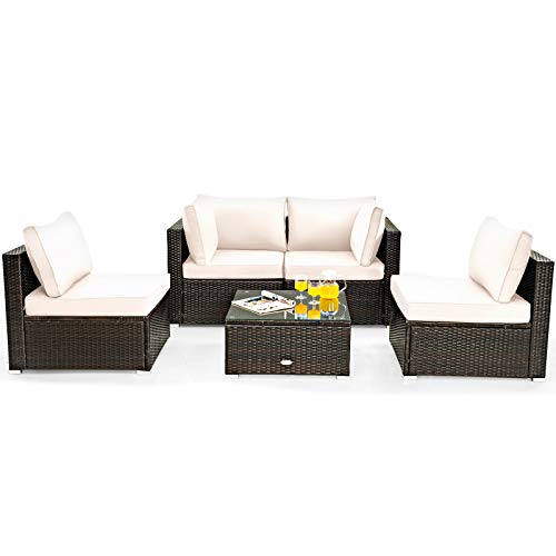 Tangkula 7-Piece Outdoor Wicker Patio Furniture Set with Cushions