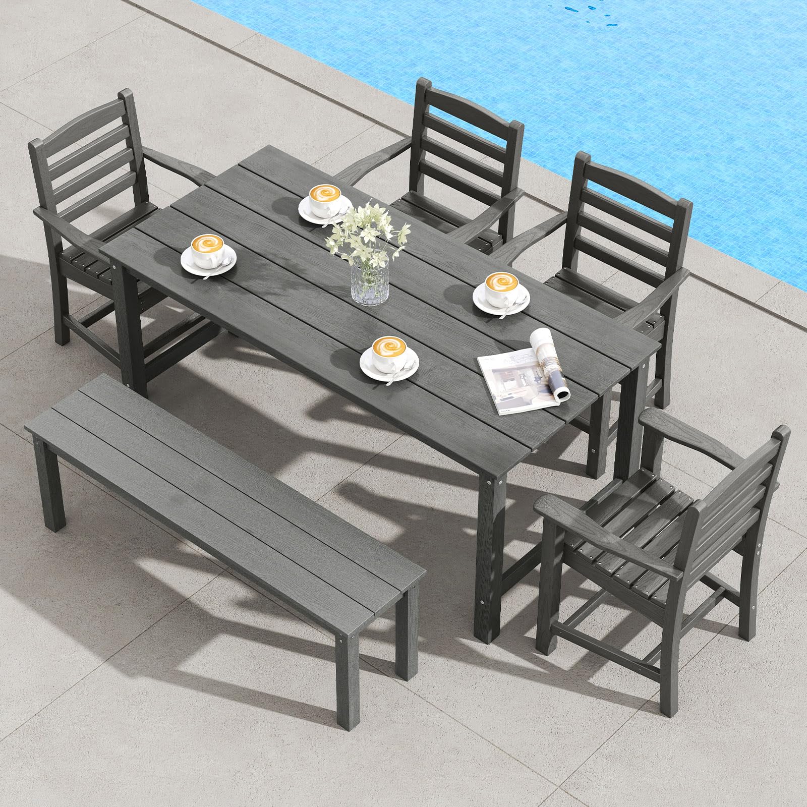 Tangkula 7-Piece Patio Dining Table Set with 6 Mesh Chairs