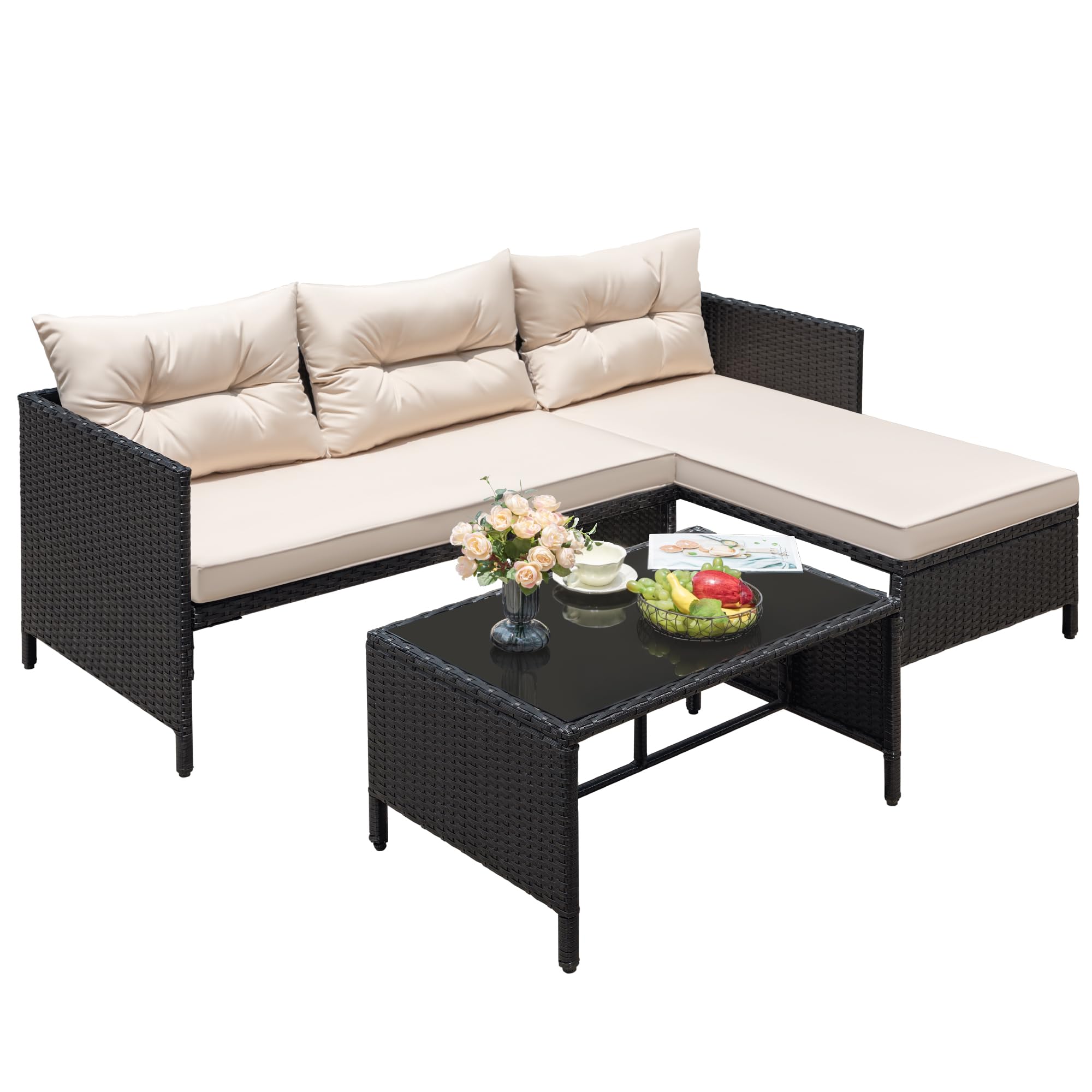 Tangkula 7-Piece Patio Rattan Sectional Sofa Set with Coffee Table