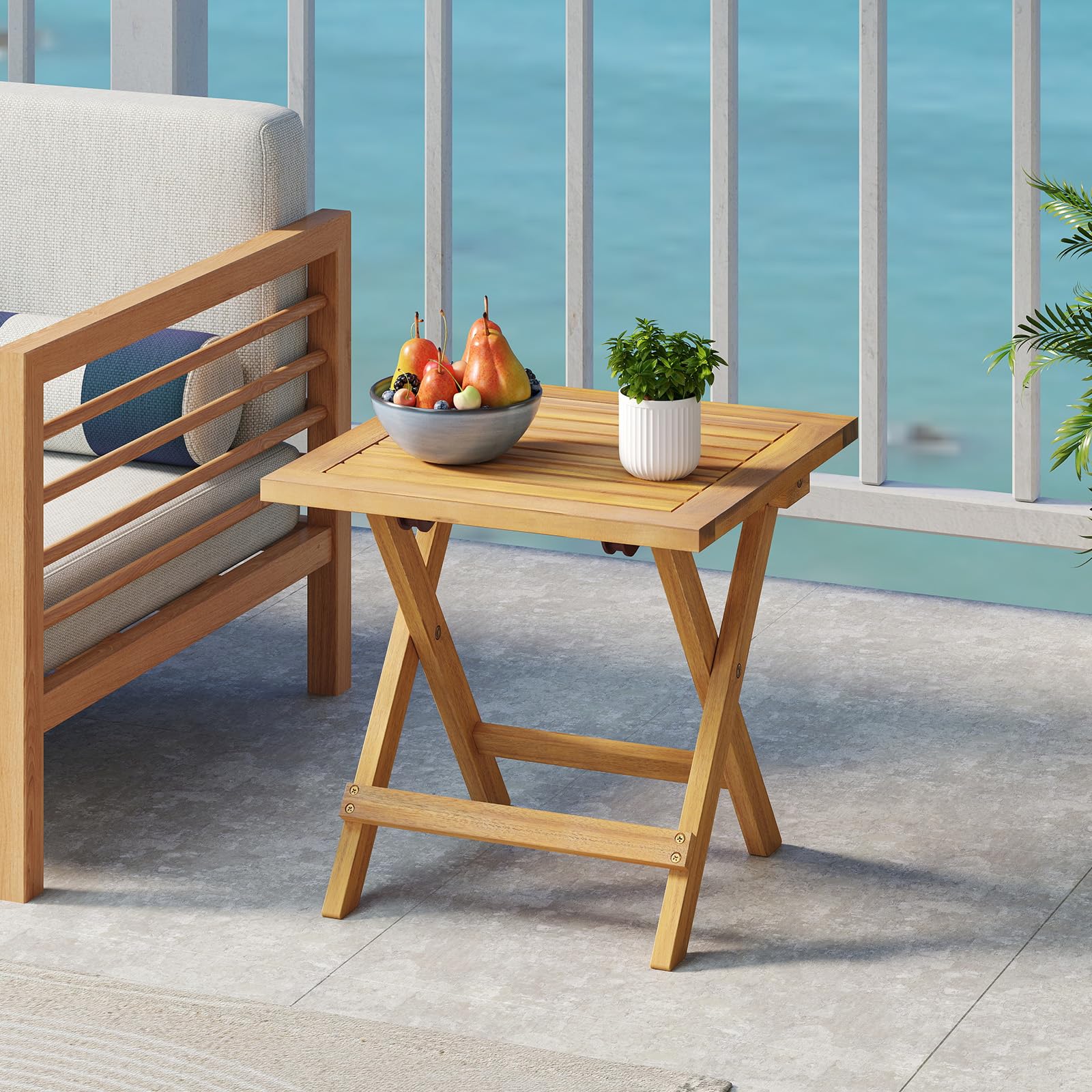 Tangkula C-Shaped Outdoor Patio Side Table