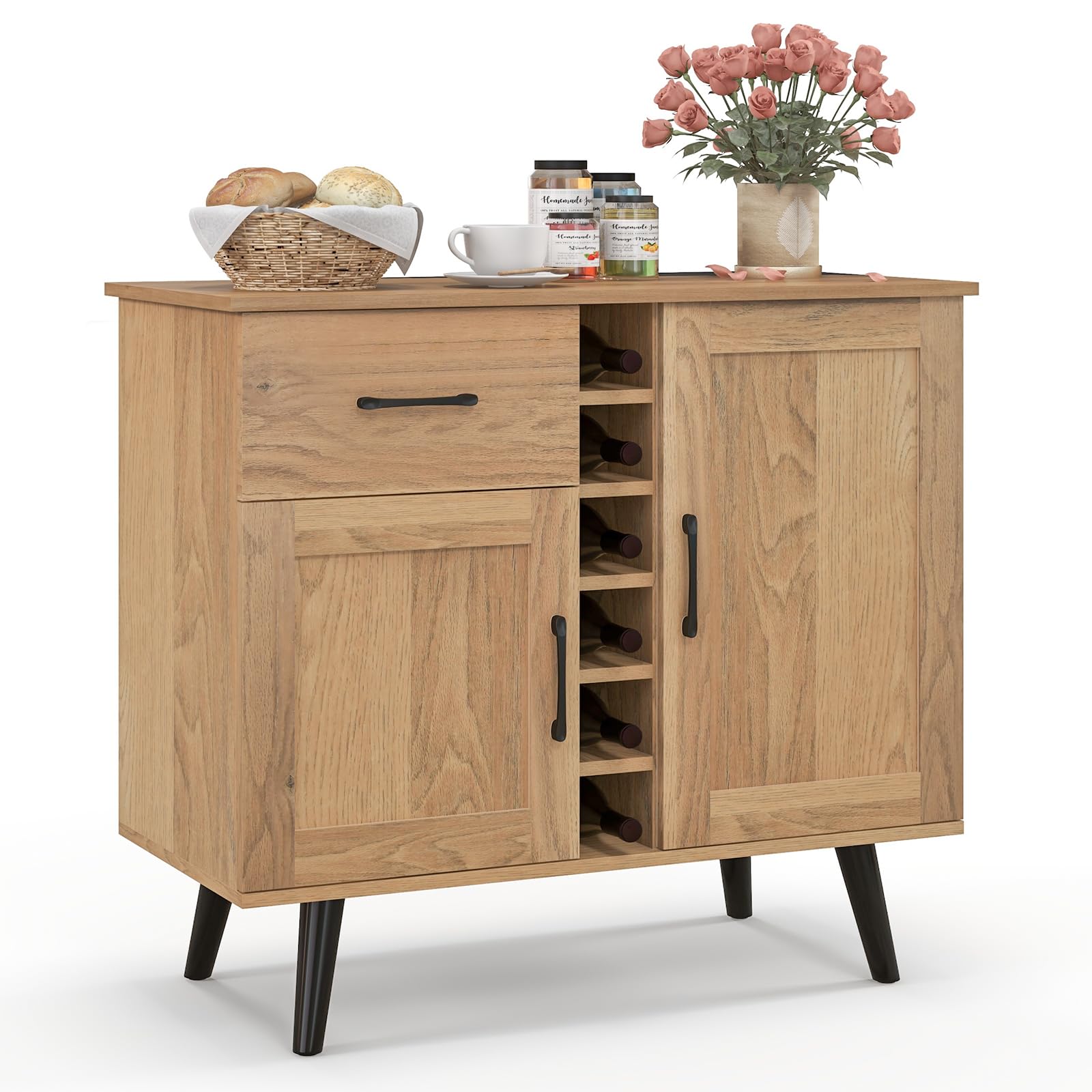 Tangkula Outdoor Bar Cabinet with Wine Rack and Storage
