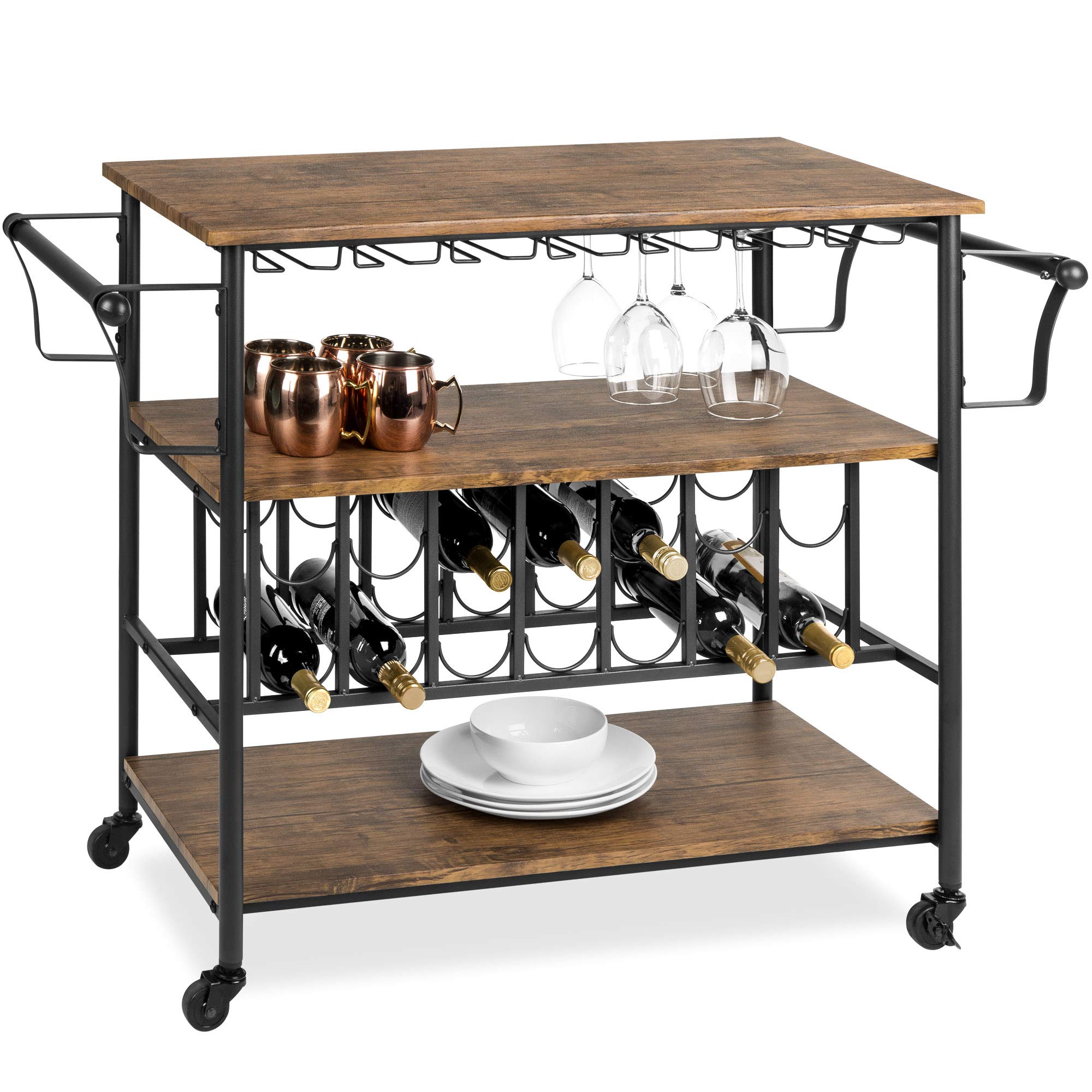 Tangkula Outdoor Bar Cart with Wine Rack and Storage Shelf