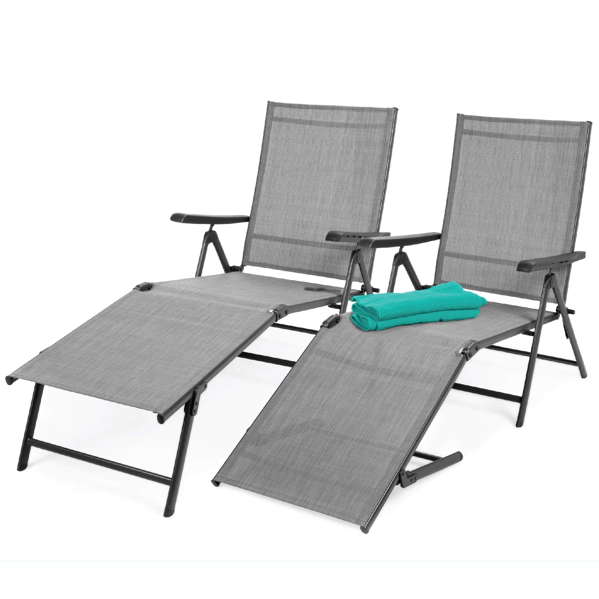 Tangkula Outdoor Chaise Lounge Set of 2 with Folding Side Table Adjustable Reclining