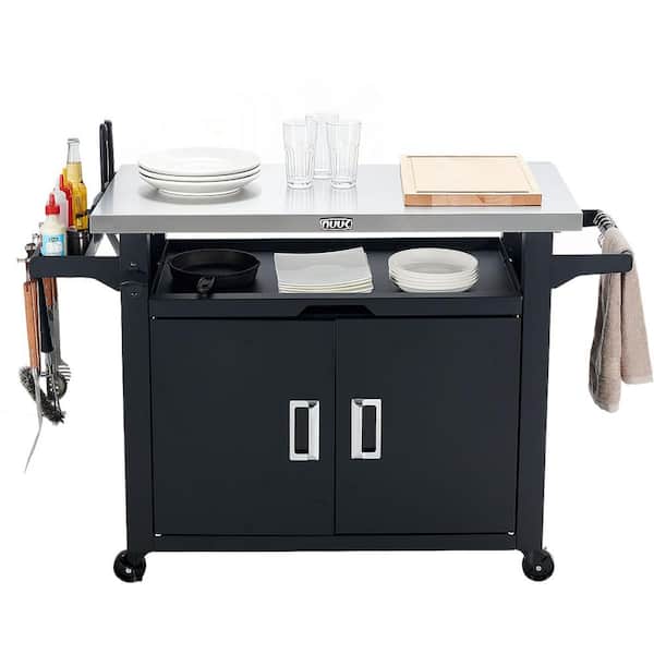 Tangkula Outdoor Kitchen Island Cart with Stainless Steel Top and Storage Cabinet