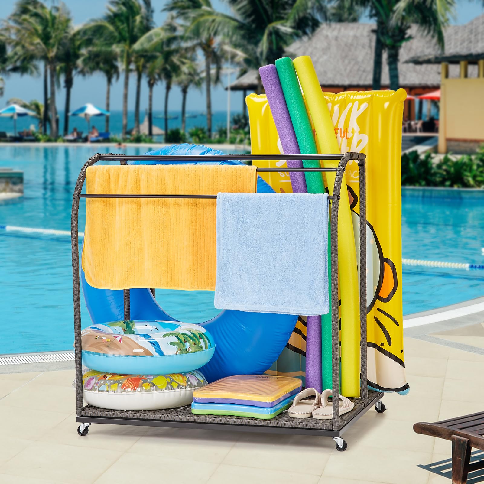 Tangkula Outdoor Pool Float and Toy Storage Organizer Rack