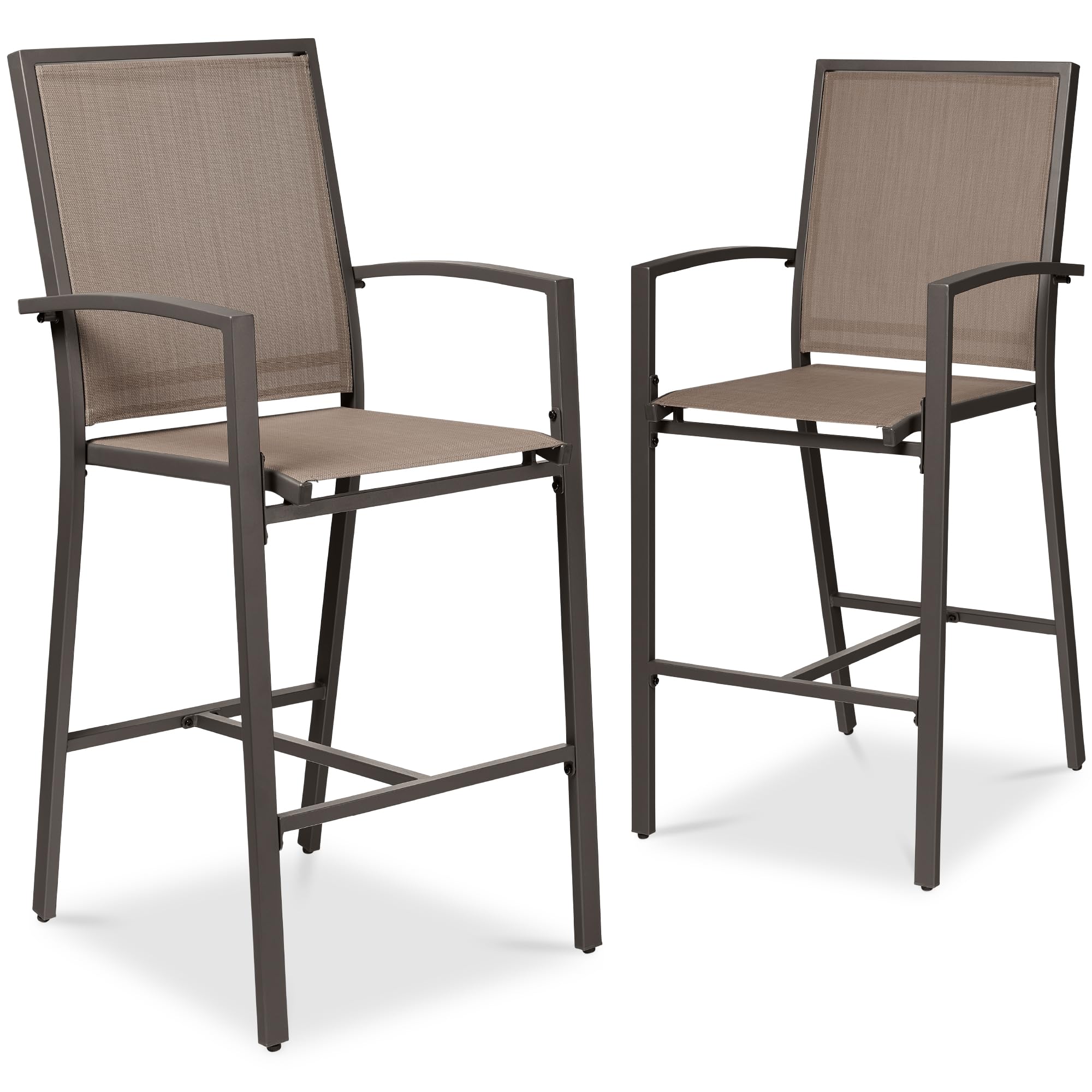 Tangkula Patio Bar Stools Set of 2 with Footrest and Cushion