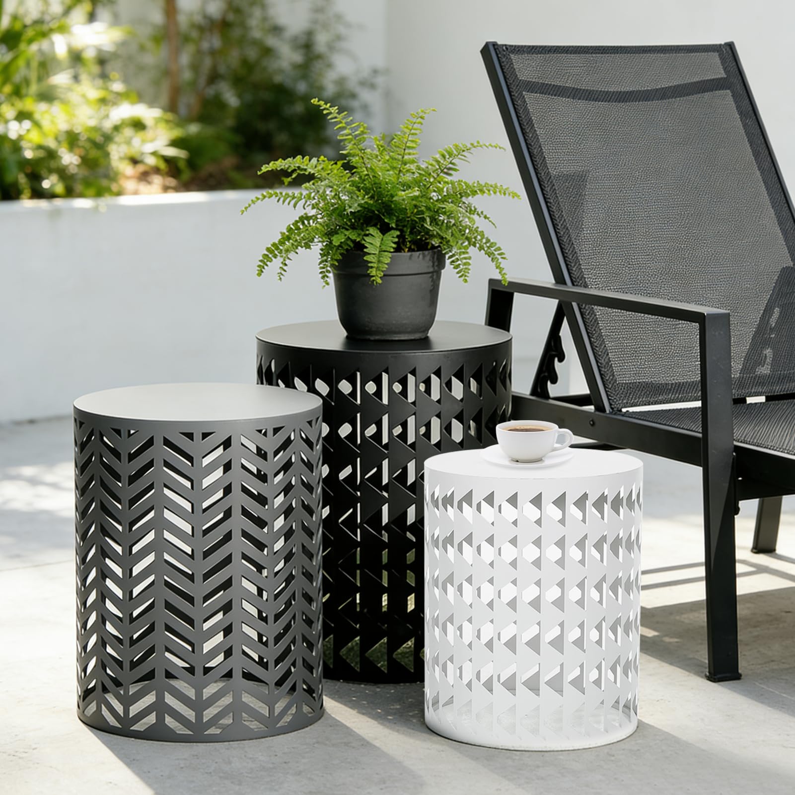 Tangkula Patio Nesting Side Table Set of 2 Aluminum