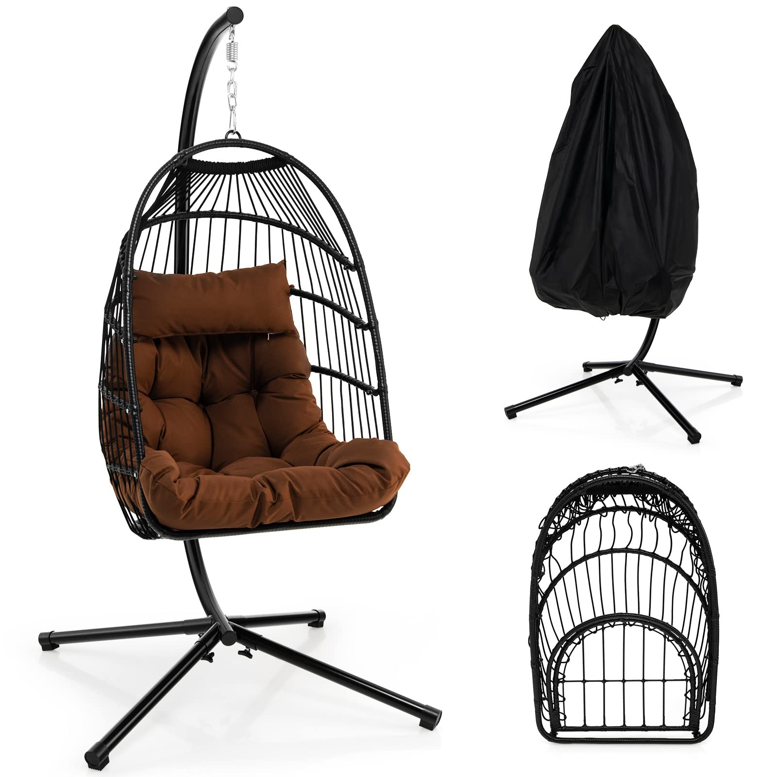 Tangkula Wicker Egg Swing Chair with C-Stand