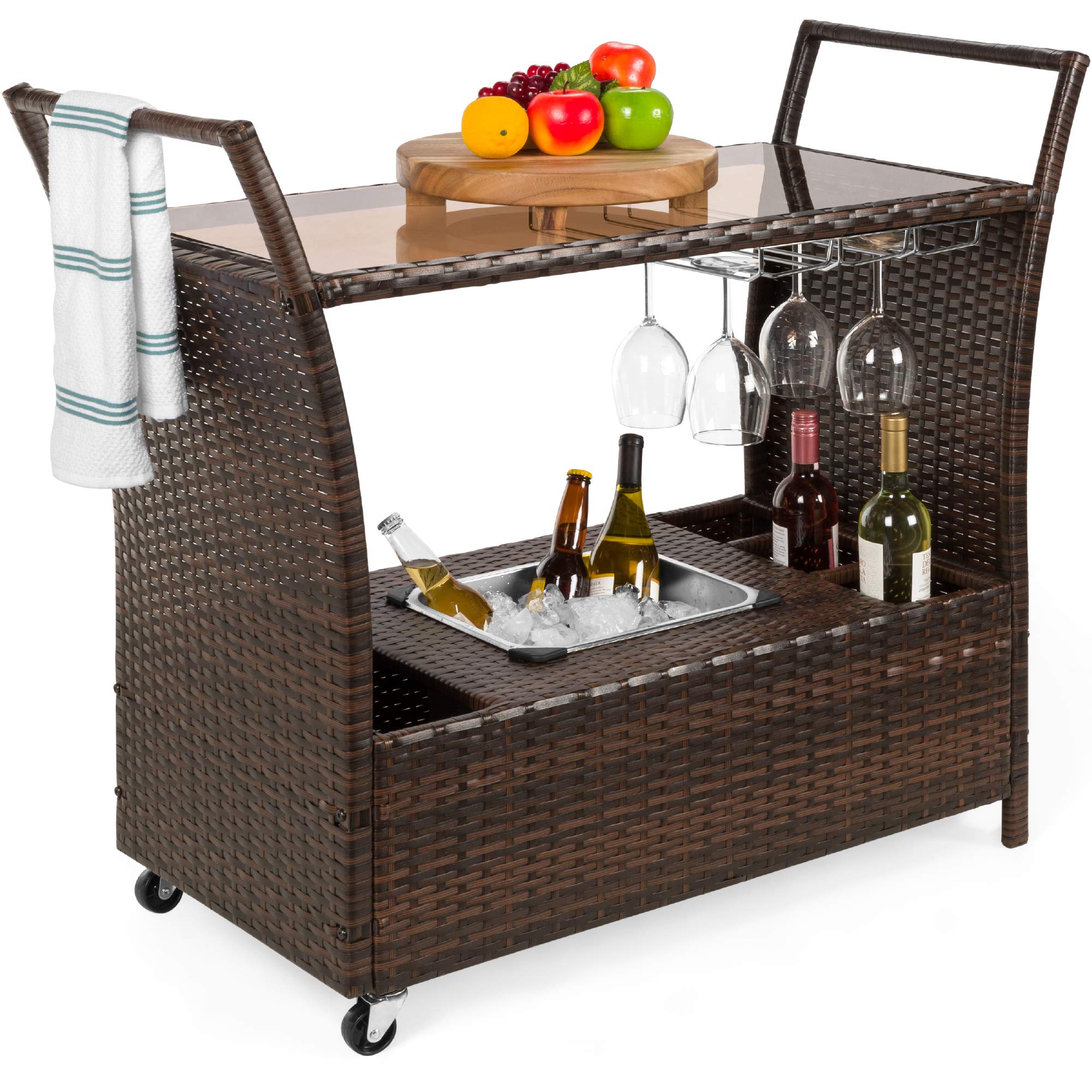 Tangkula Wood Bar Cart with Wheels
