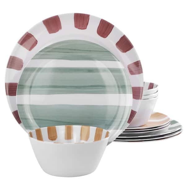 TarHong Laguna Stripe Melamine Dinnerware Set 16-Piece