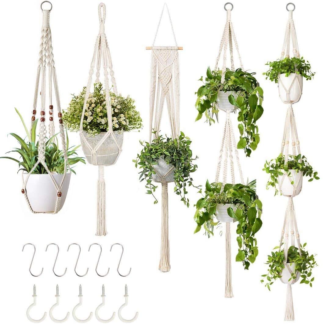 TIMEYARD Macramé Plant Hanger, Set of 4 with 4 Hooks