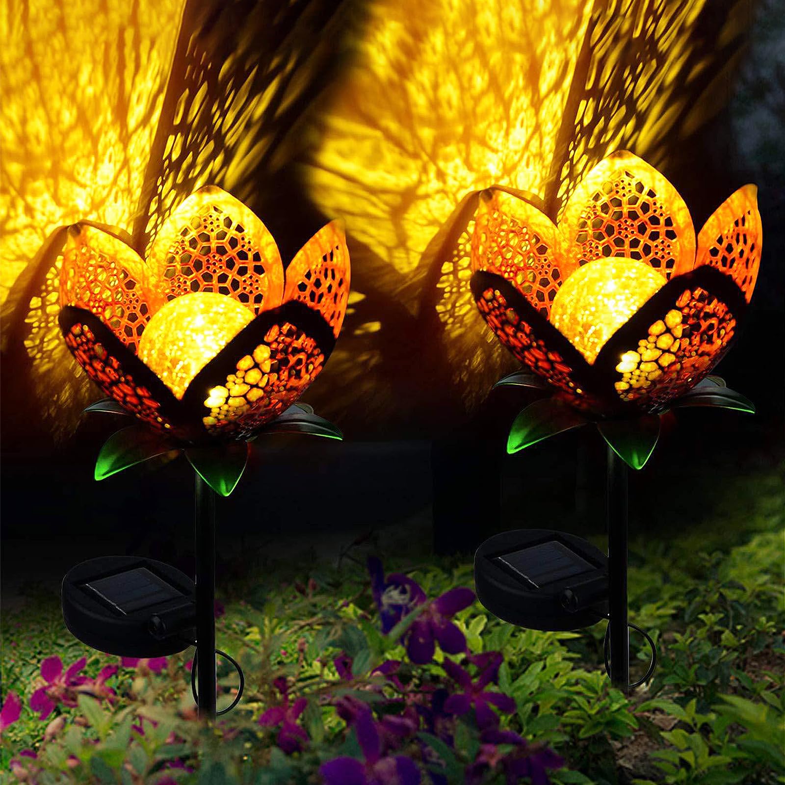 TomCare Solar Lanterns Outdoor Crackle Glass Globe Set of 4