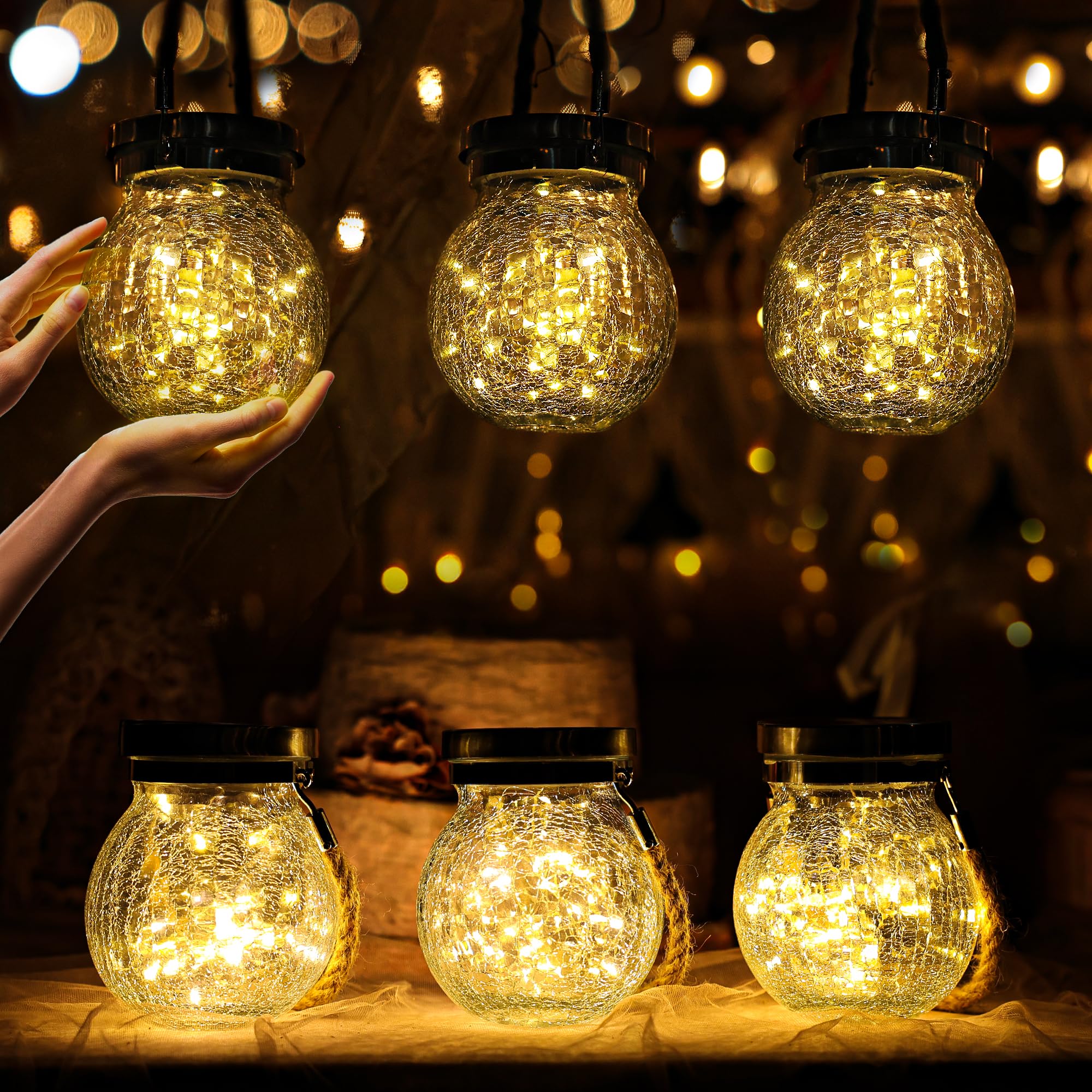 TomCare Solar Lanterns Outdoor Crackle Glass (Set of 2)