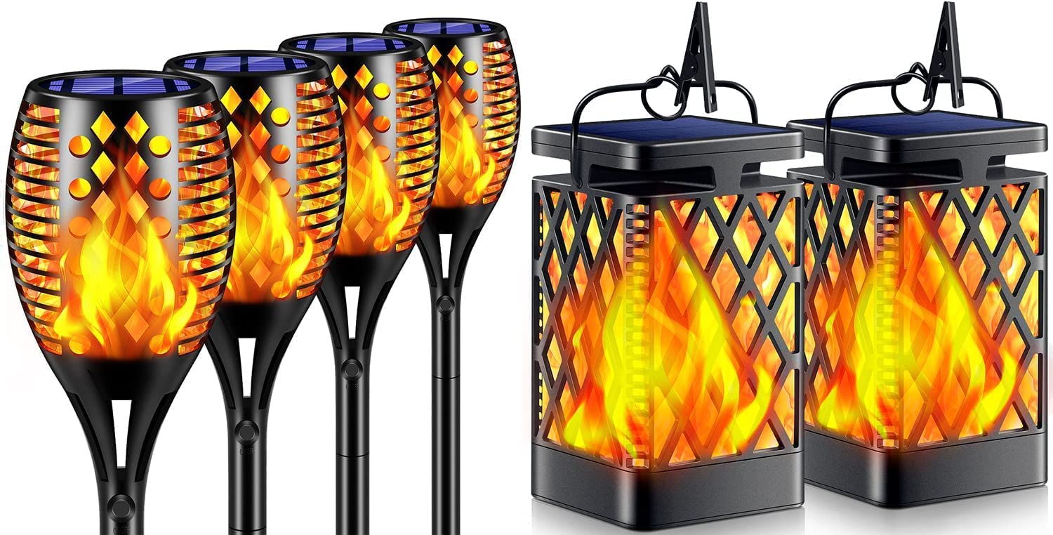 TomCare Solar Lights Flickering Flame, 4-Pack