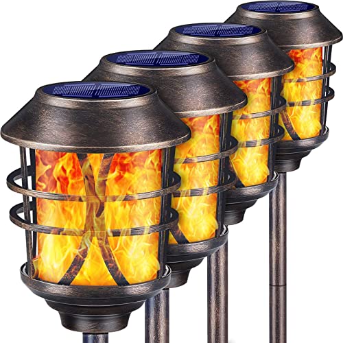 TomCare Solar Lights Metal Flickering Flame Torch Lights 4-Pack