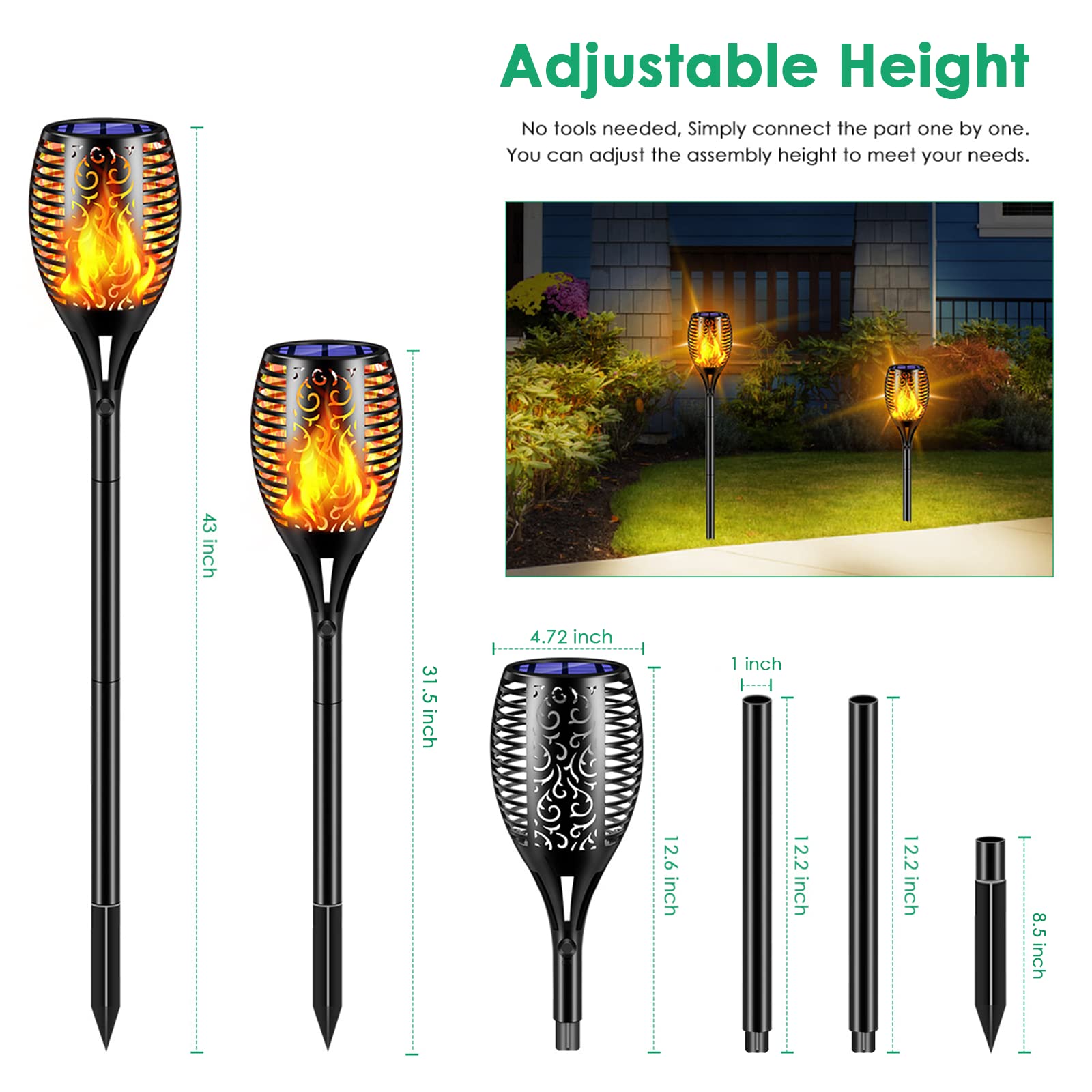 TomCare Solar Torch Lights Outdoor Flame Flickering, Set of 6