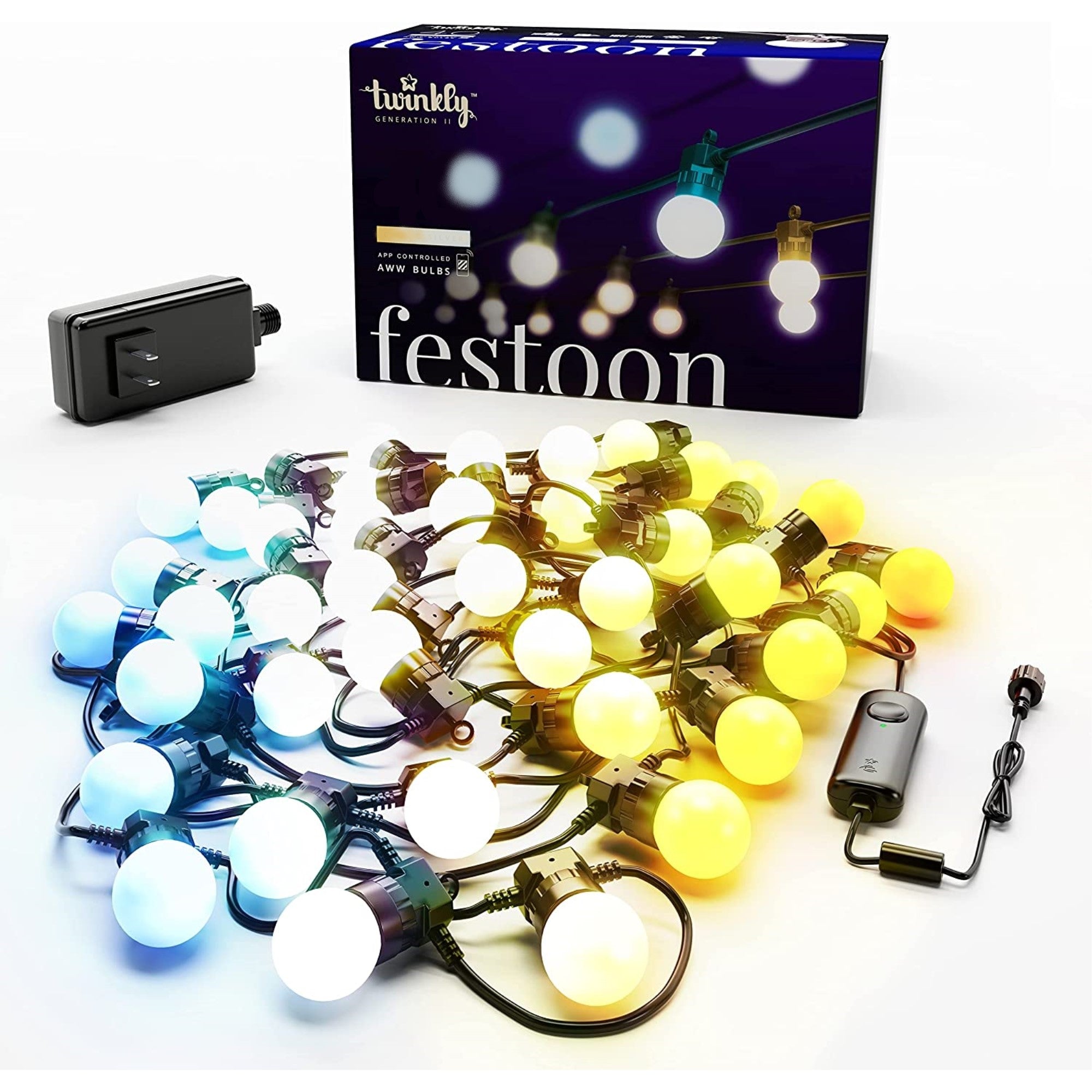 Twinkly Festoon App-Controlled LED Smart String Lights 40 Bulbs