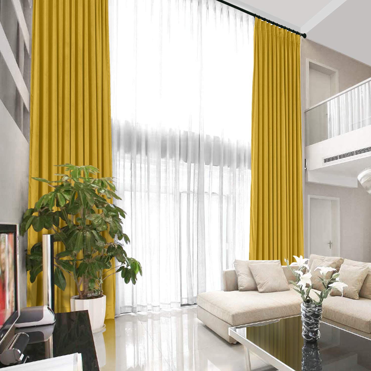 TWOPAGES Pinch Pleat Outdoor Curtain Panels Extra Wide Thermal Lining