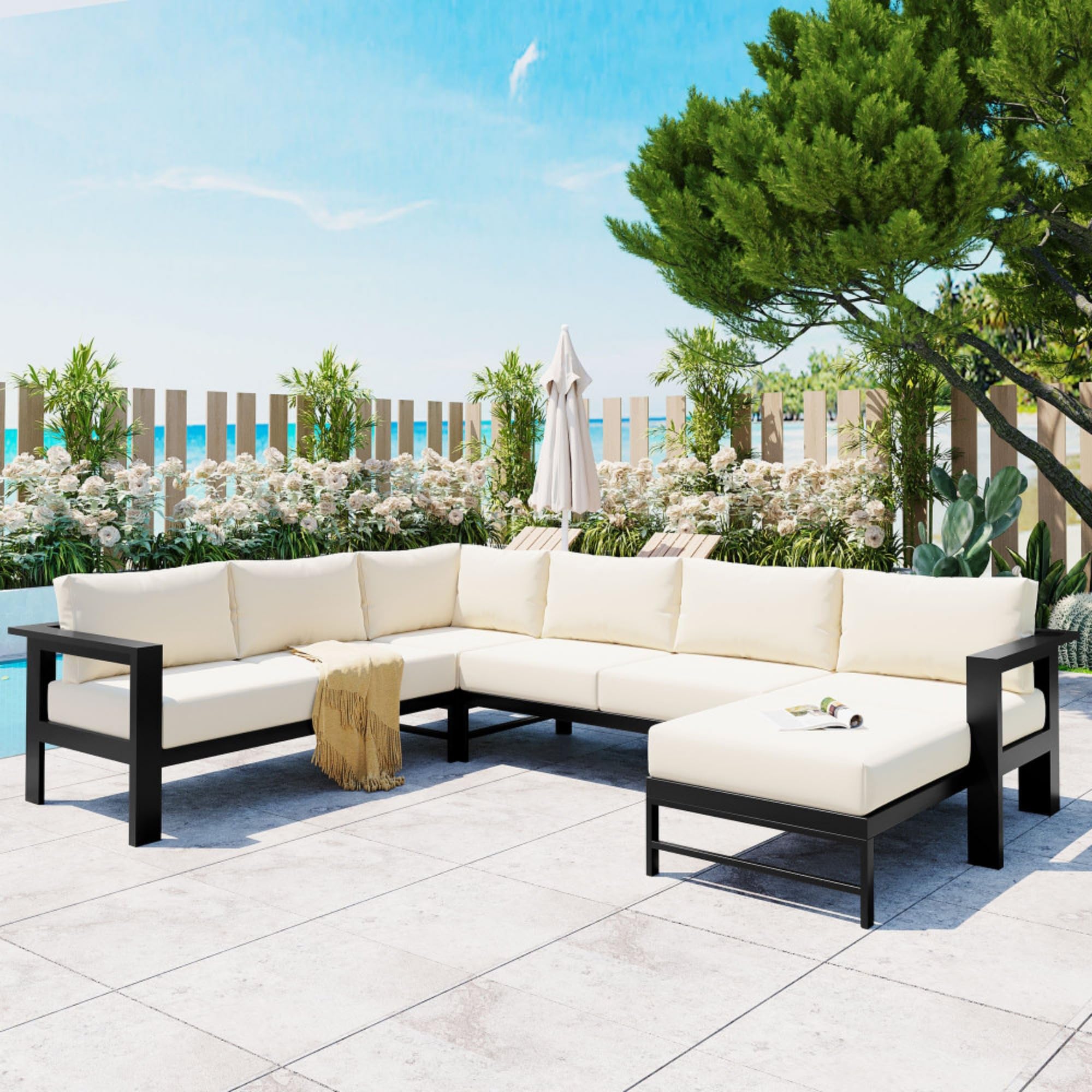 U_STYLE 6-Piece Outdoor Sectional Sofa Set Aluminum Frame with Cushions