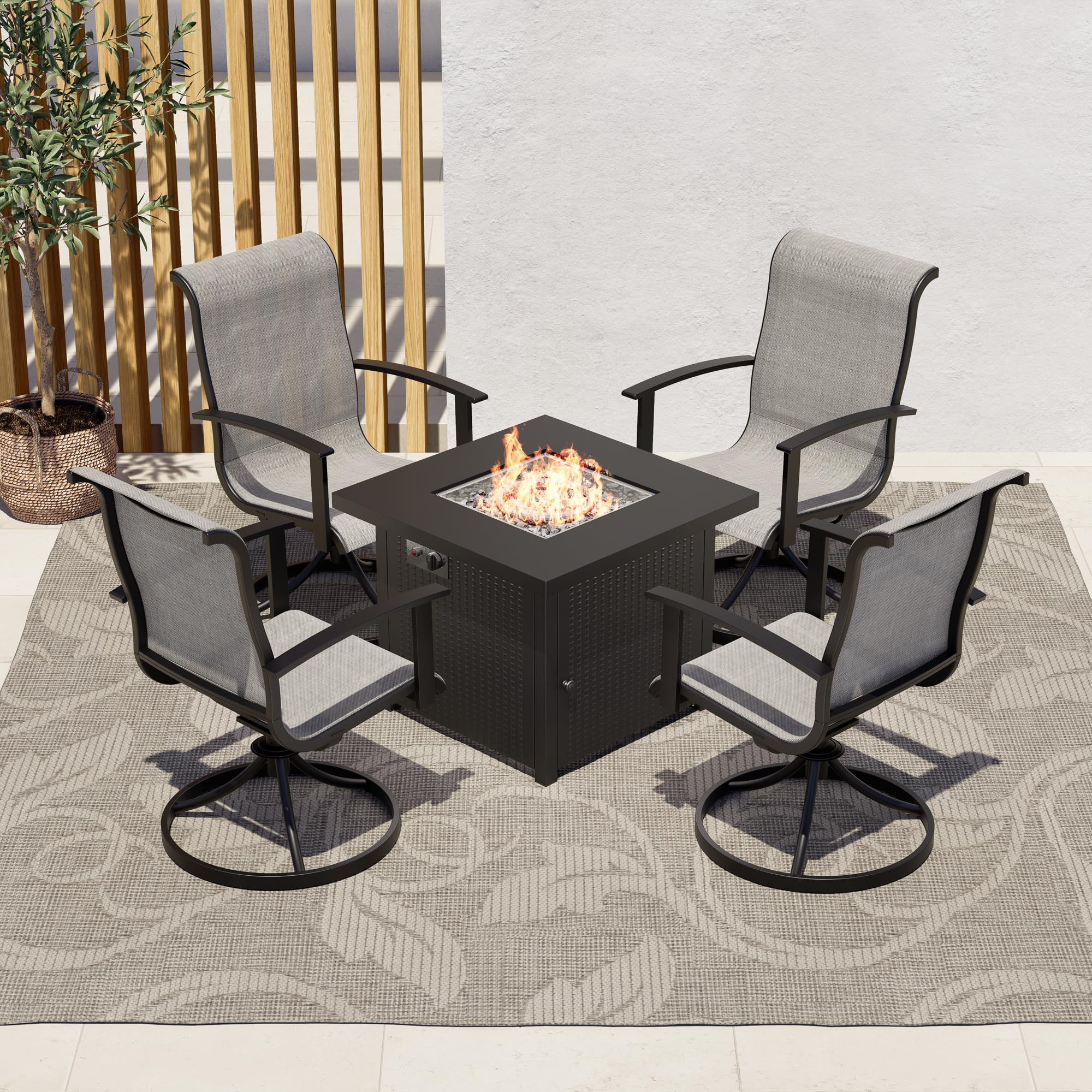 Ulax Furniture 5-Piece Outdoor Heavy-Duty Fire Pit Chat Set with 50,000 BTU Propane Fire Pit Table