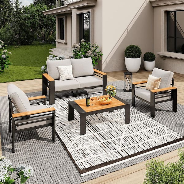 ULAX FURNITURE 6-Piece Outdoor Patio Sectional Sofa with LED Accent Lighting