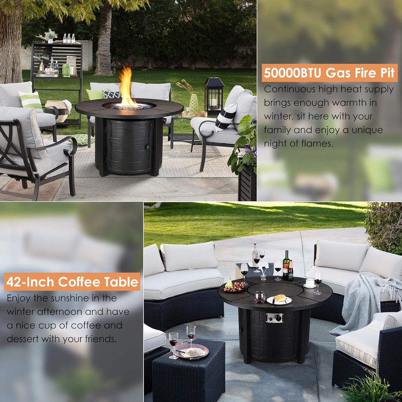 Uniflasy 42-Inch Gas Propane Fire Pit Table with Concrete Top