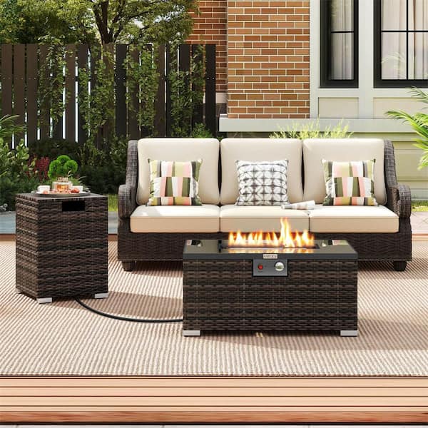 UPHA 6-Piece Aluminum Patio Wicker Dining Set with Tempered Glass Table