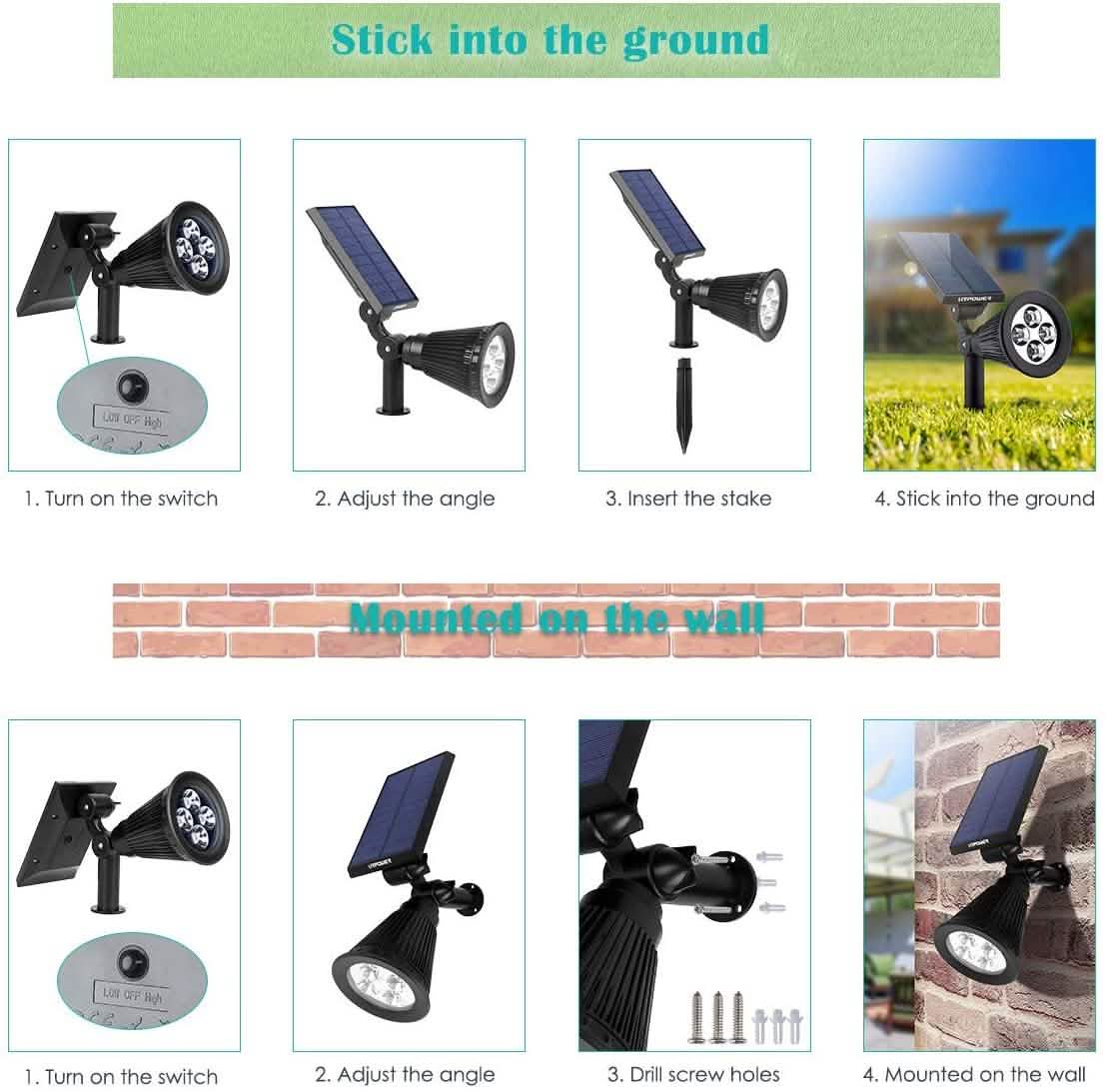 URPOWER 2-in-1 Solar Spotlights Outdoor 2-Pack