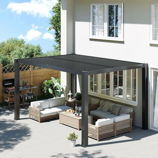 VEIKOUS 10 x 13 ft Outdoor Aluminum Pergola with Adjustable Louvered Roof