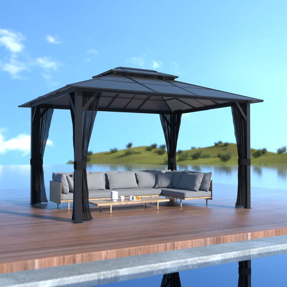 VEIKOUS 10x12 Outdoor Aluminum Pergola with Polycarbonate Roof