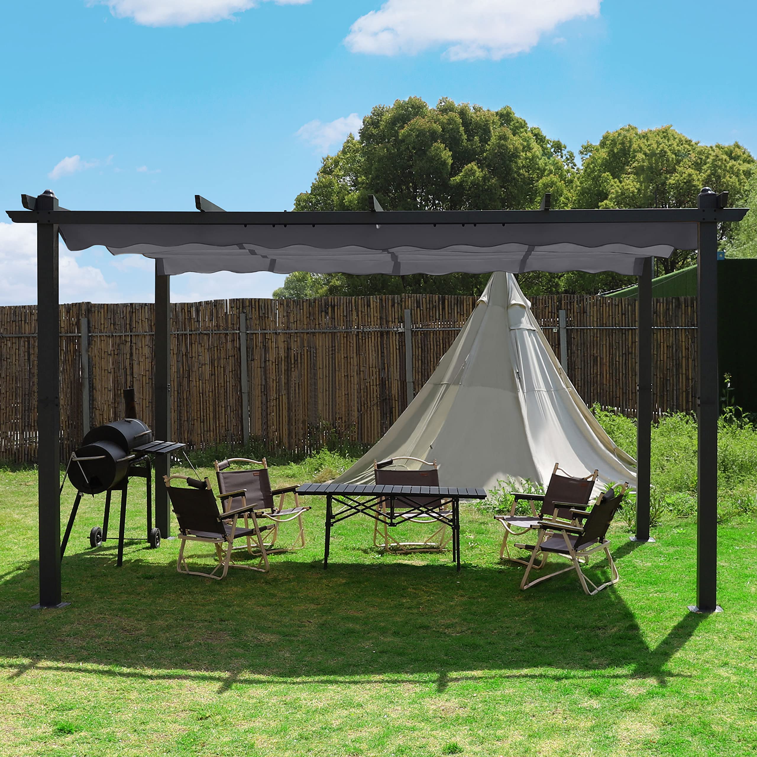 Veikous 10x13 ft. Patio Pergola with Adjustable Shade Canopy