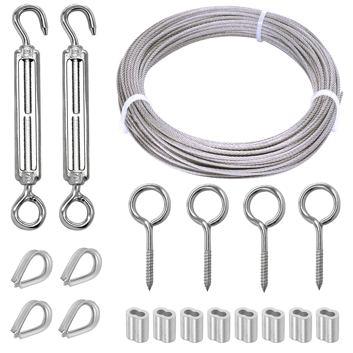 VEVOR Stainless Steel Wire Rope Cable Kit with Turnbuckles and Eye Hooks, 33ft