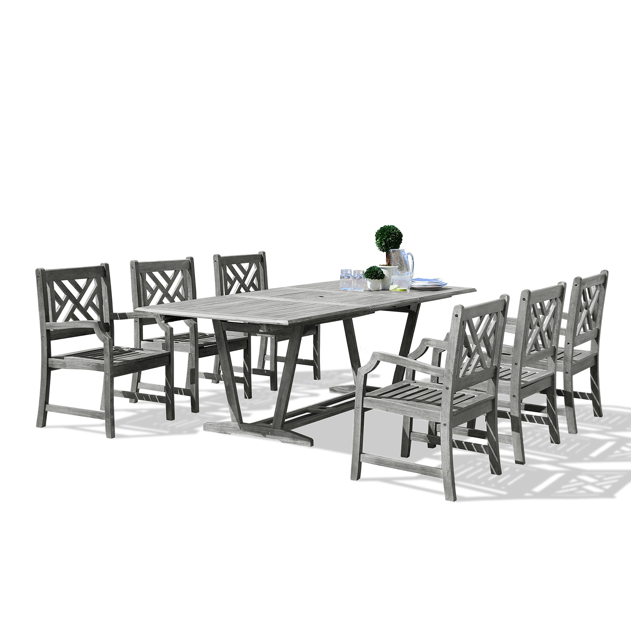 Vifah Malibu Outdoor 5-Piece Hand-Scraped Shorea Trestle Dining Set