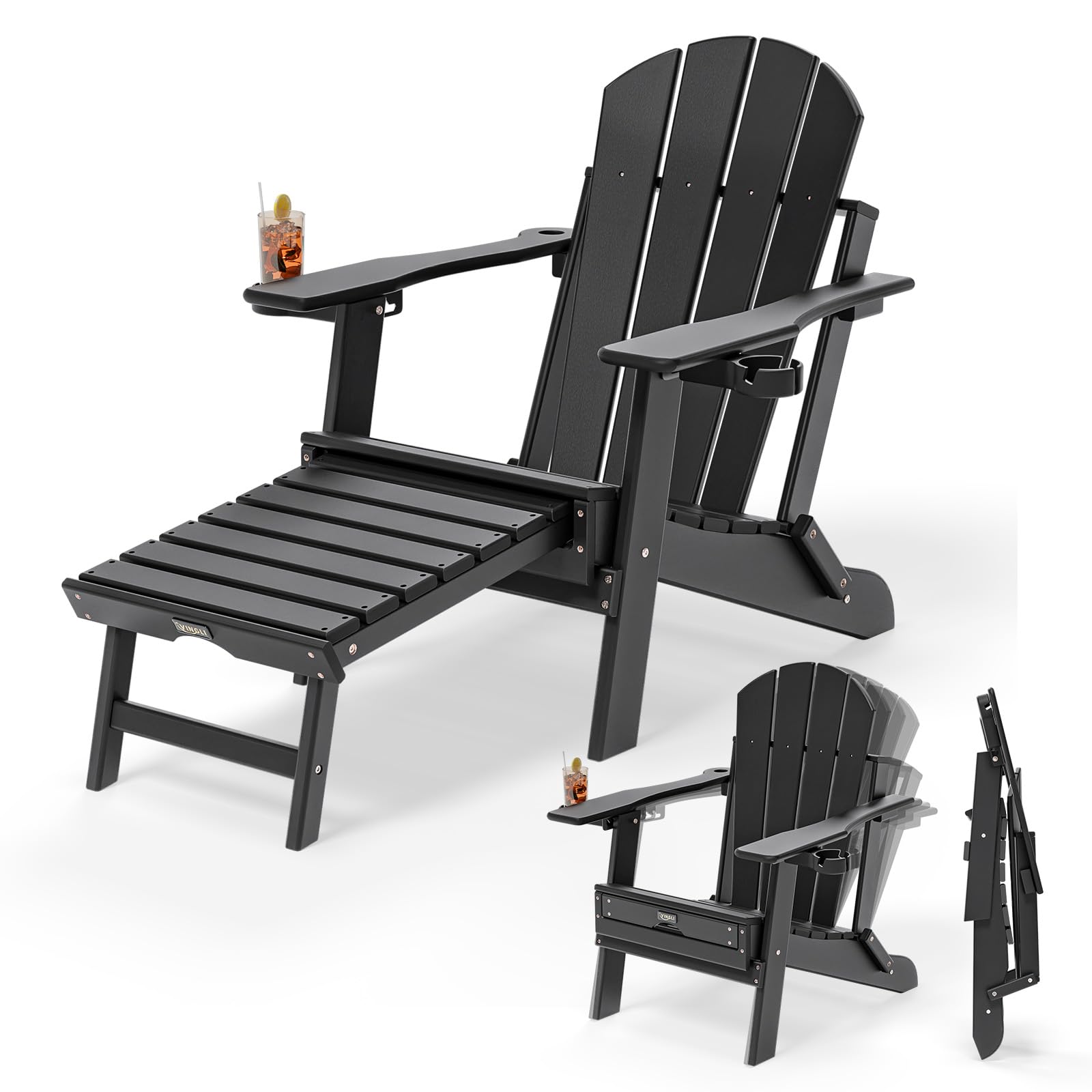 VINGLI Folding Patio Bar Chair with Footrest