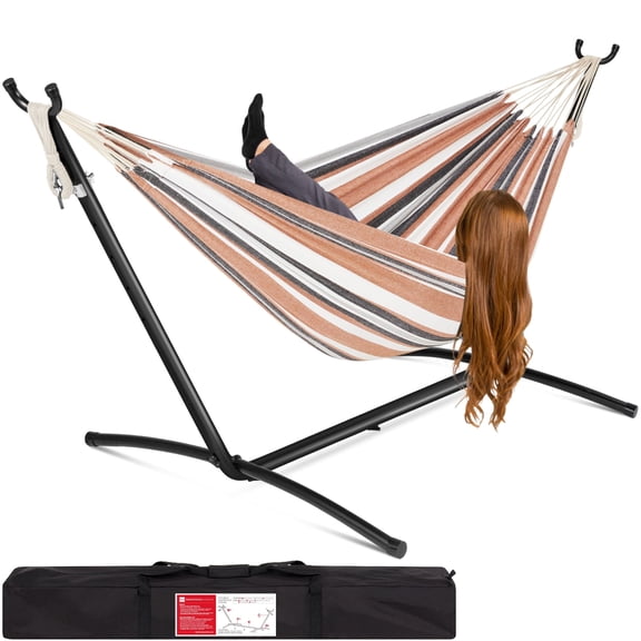 Vivere Double Cotton Hammock Chair with Universal Chair Stand