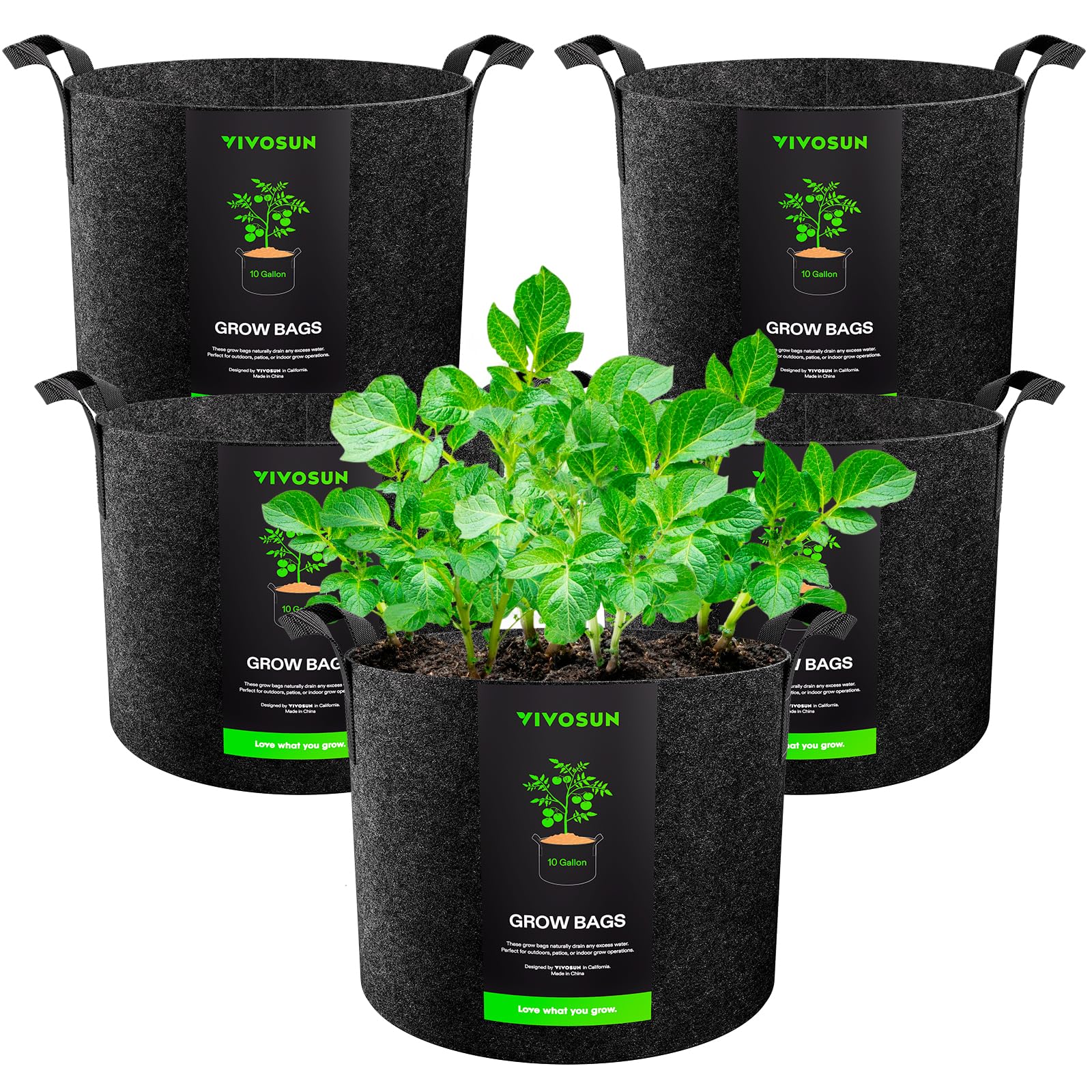 VIVOSUN 5-Pack 10-Gallon Heavy Duty Thickened Nonwoven Fabric Pots