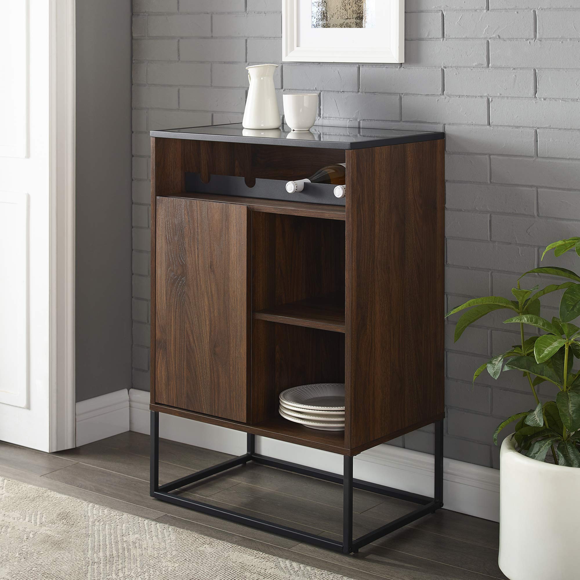 Walker Edison Mid-Century Modern Bar Cart with Glass Shelves
