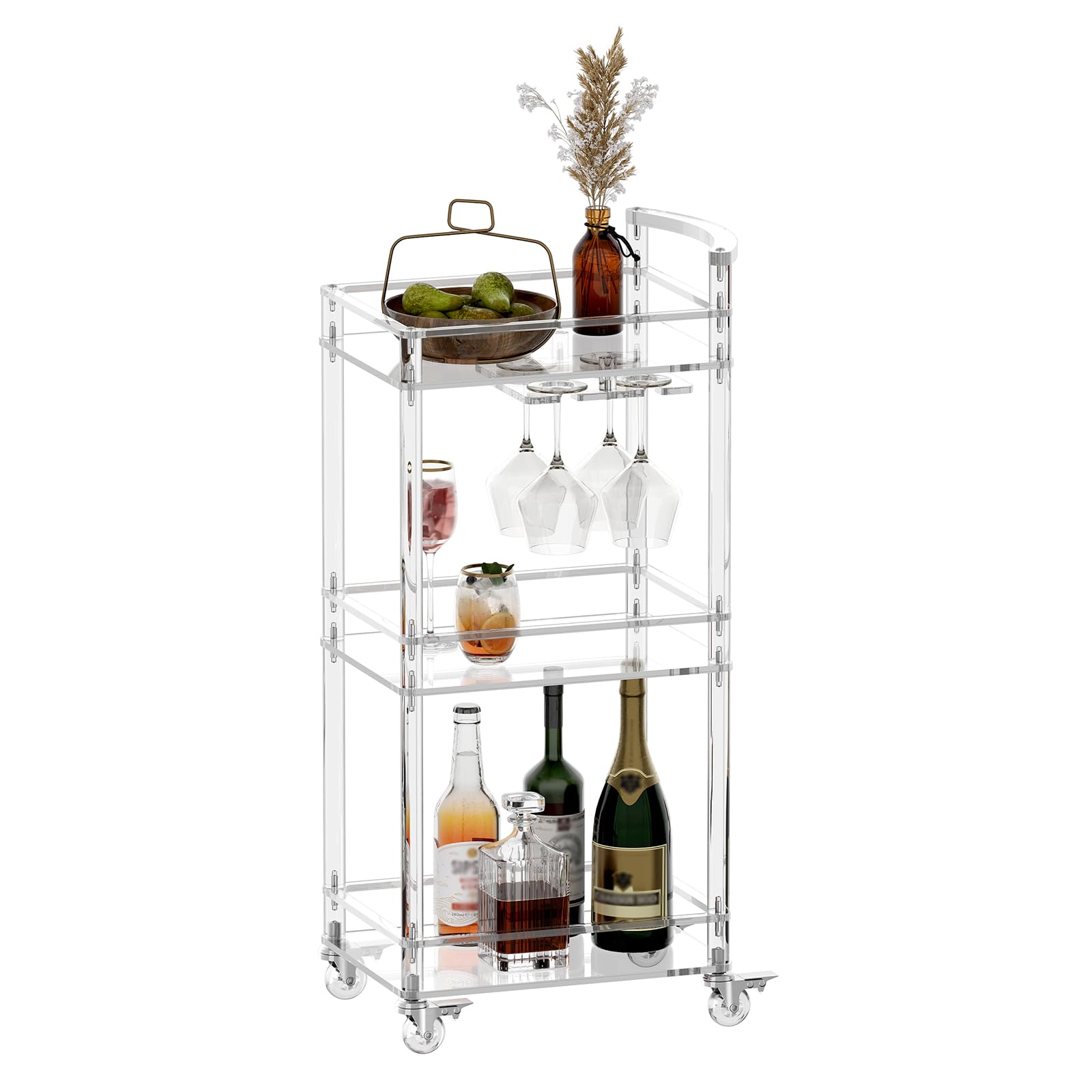 Yaheetech 3-Tier Rolling Bar Cart with Lockable Wheels